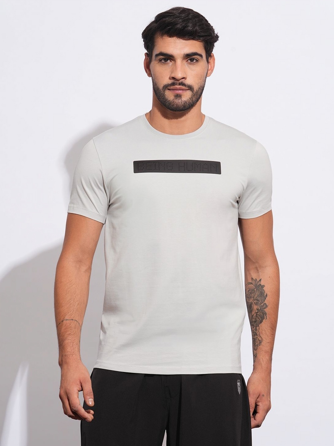 

Being Human Men Brand Logo Printed Slim Fit T-shirt, Grey