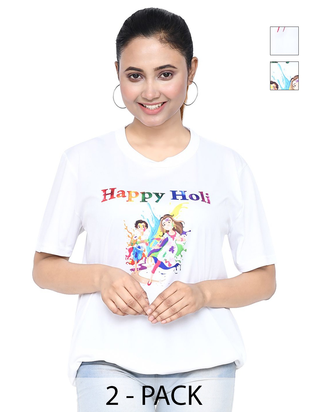 

RAPL Women 2 Printed Applique T-shirt, White