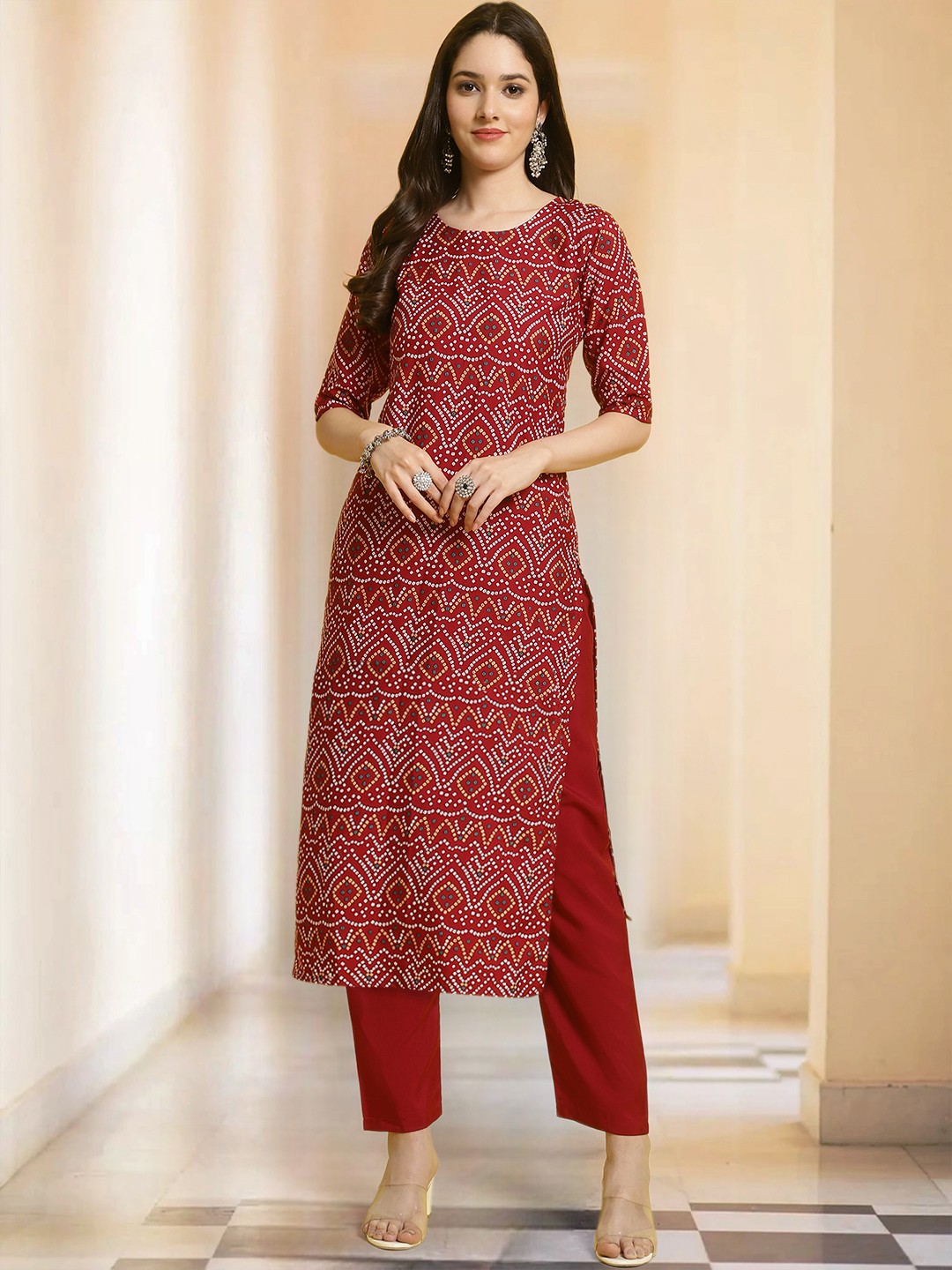

Moda Rapido Ethnic Motifs Printed Straight Kurta with Trouser, Maroon