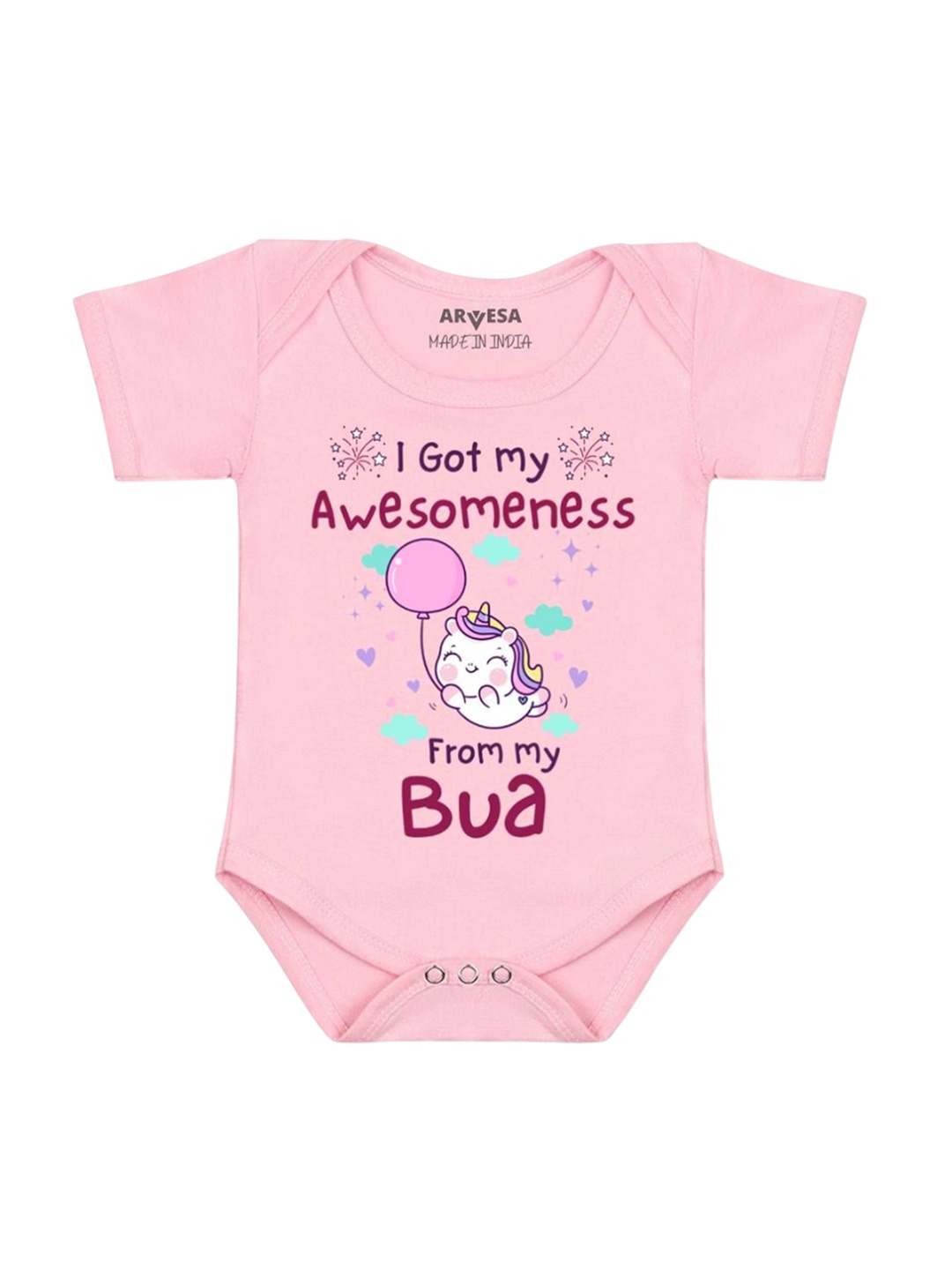 

Arvesa Kids I Got Awesomeness From Bua Printed Romper, Pink