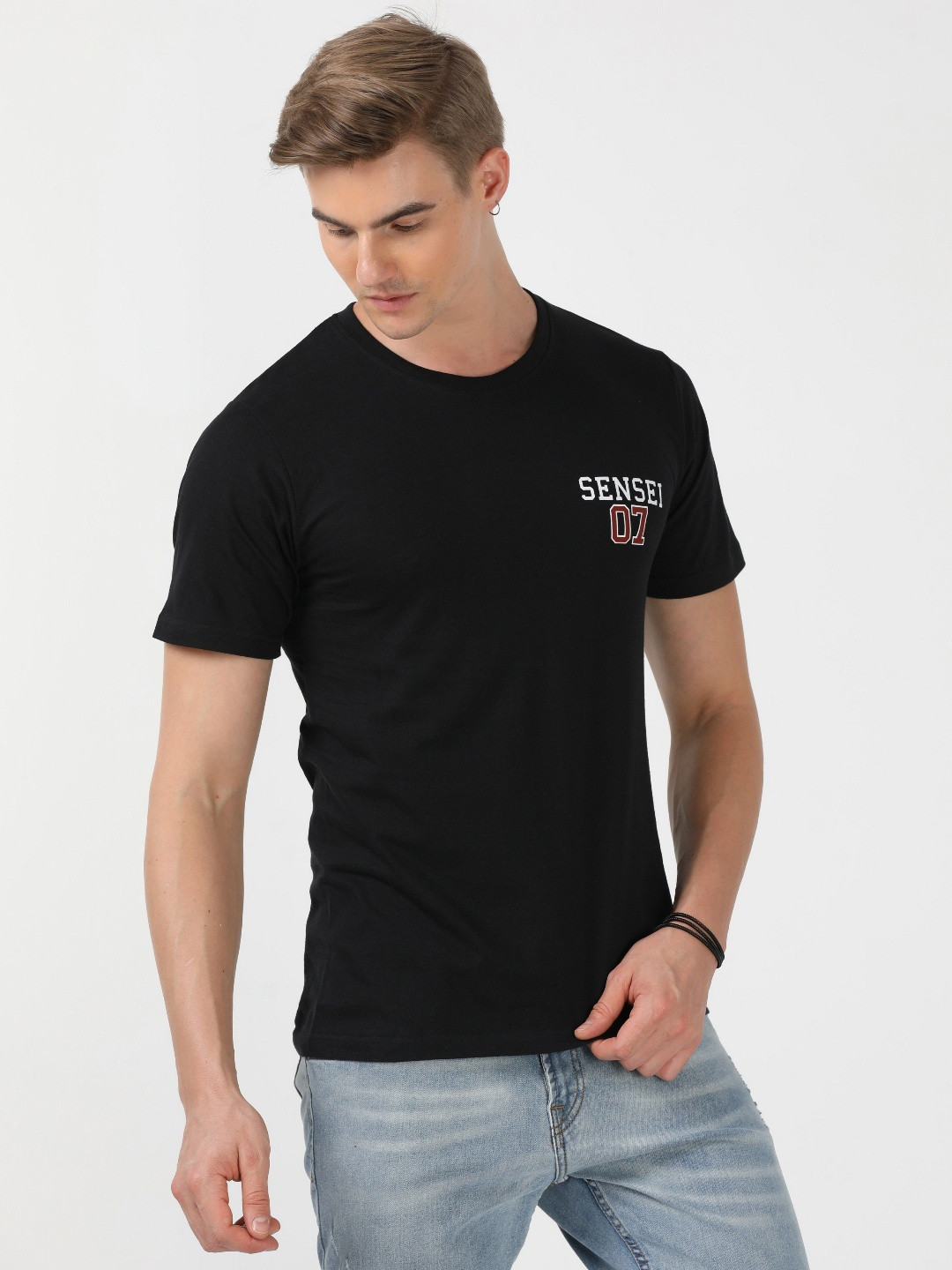 

Quco Men Graphic Printed Biowashed Round Neck Cotton Tshirt, Black