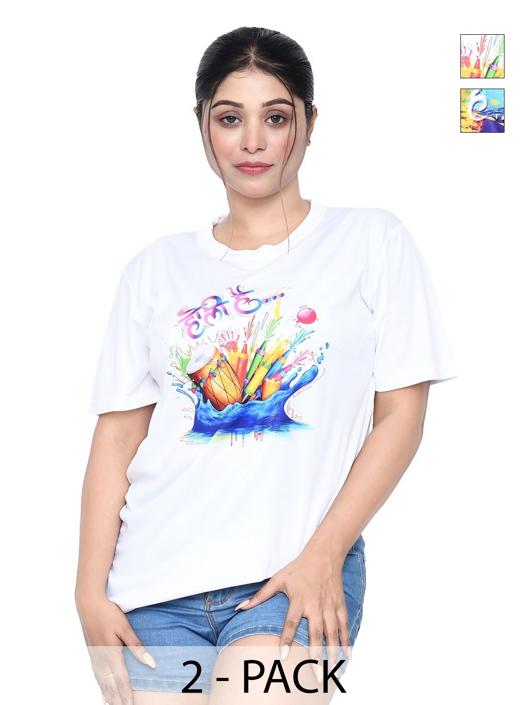 

RAPL Women 2 Printed Applique T-shirt, White