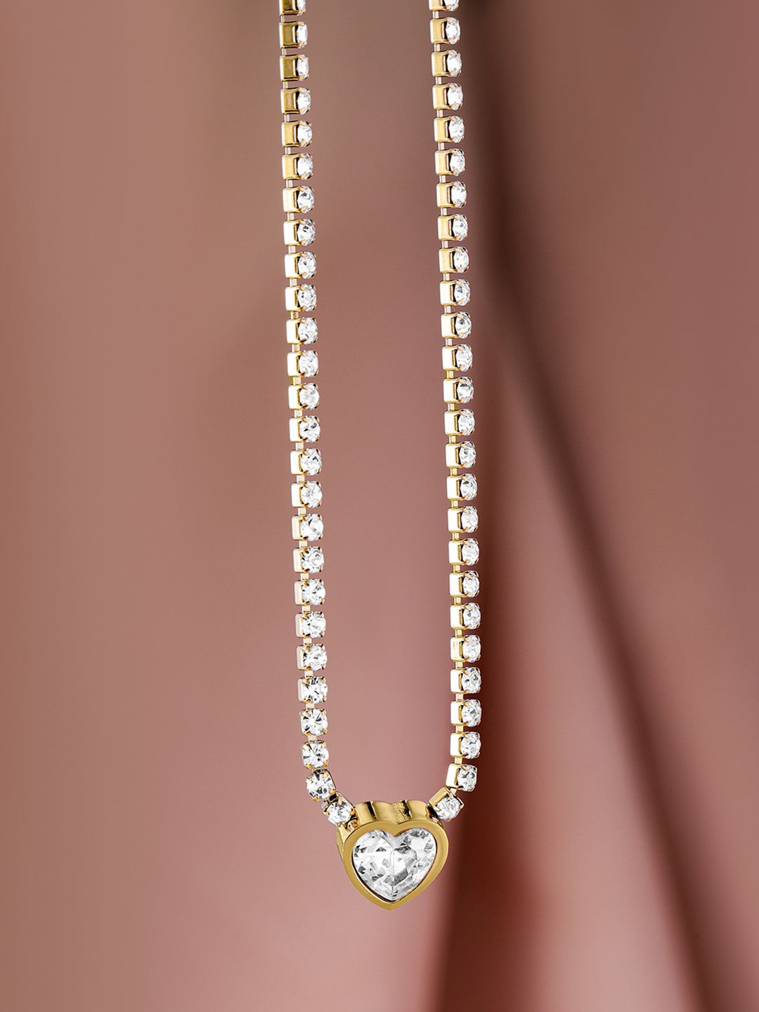 

Rubans 22K Gold Plated Sparkling AD & Cubic Zirconia Studded Heart Pendant Necklace