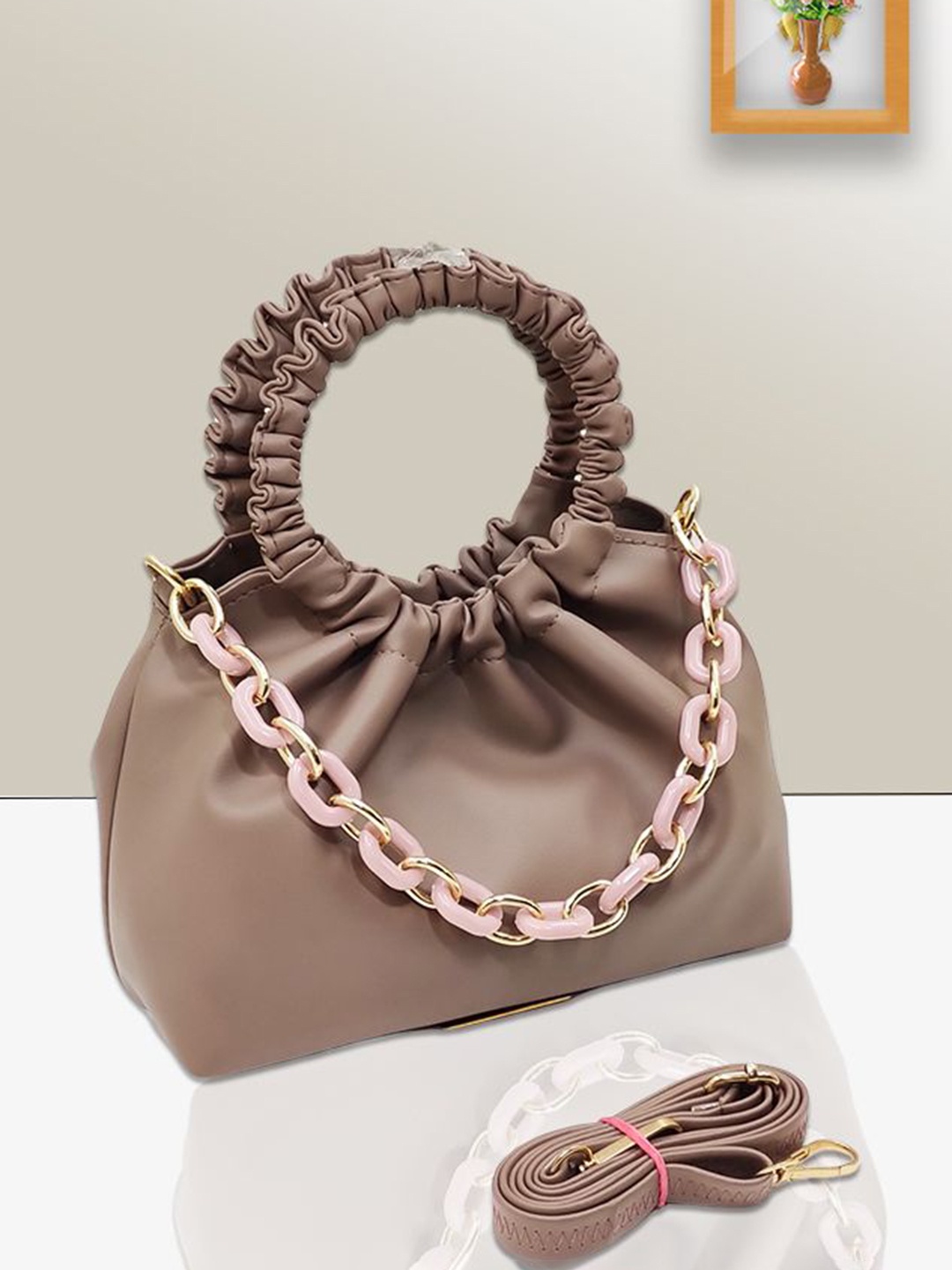 

MAGNIFIQUE Textured PU Sling Bag with Quilted, Nude