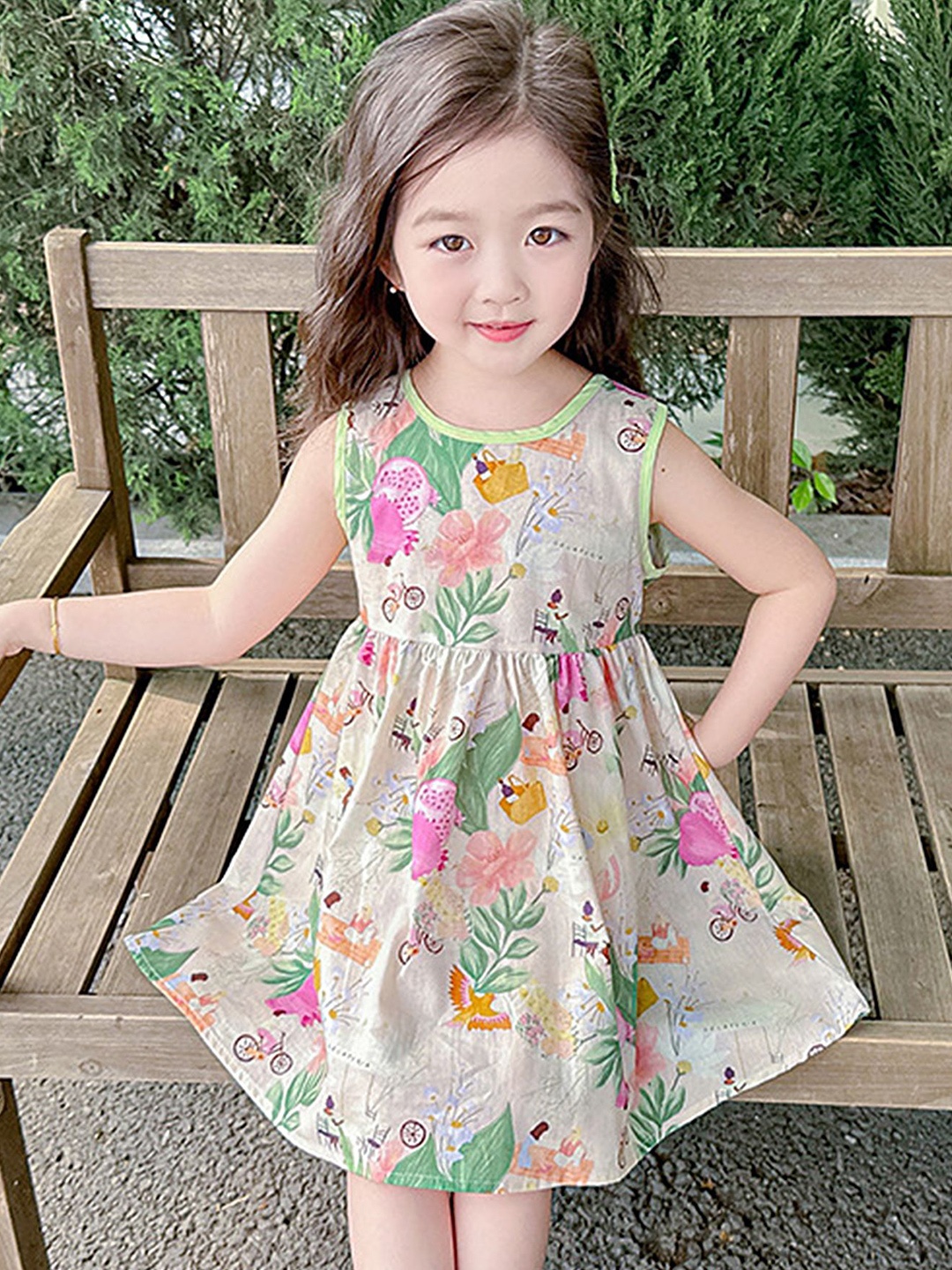 

LULU & SKY Tropical Print Empire Dress, Green