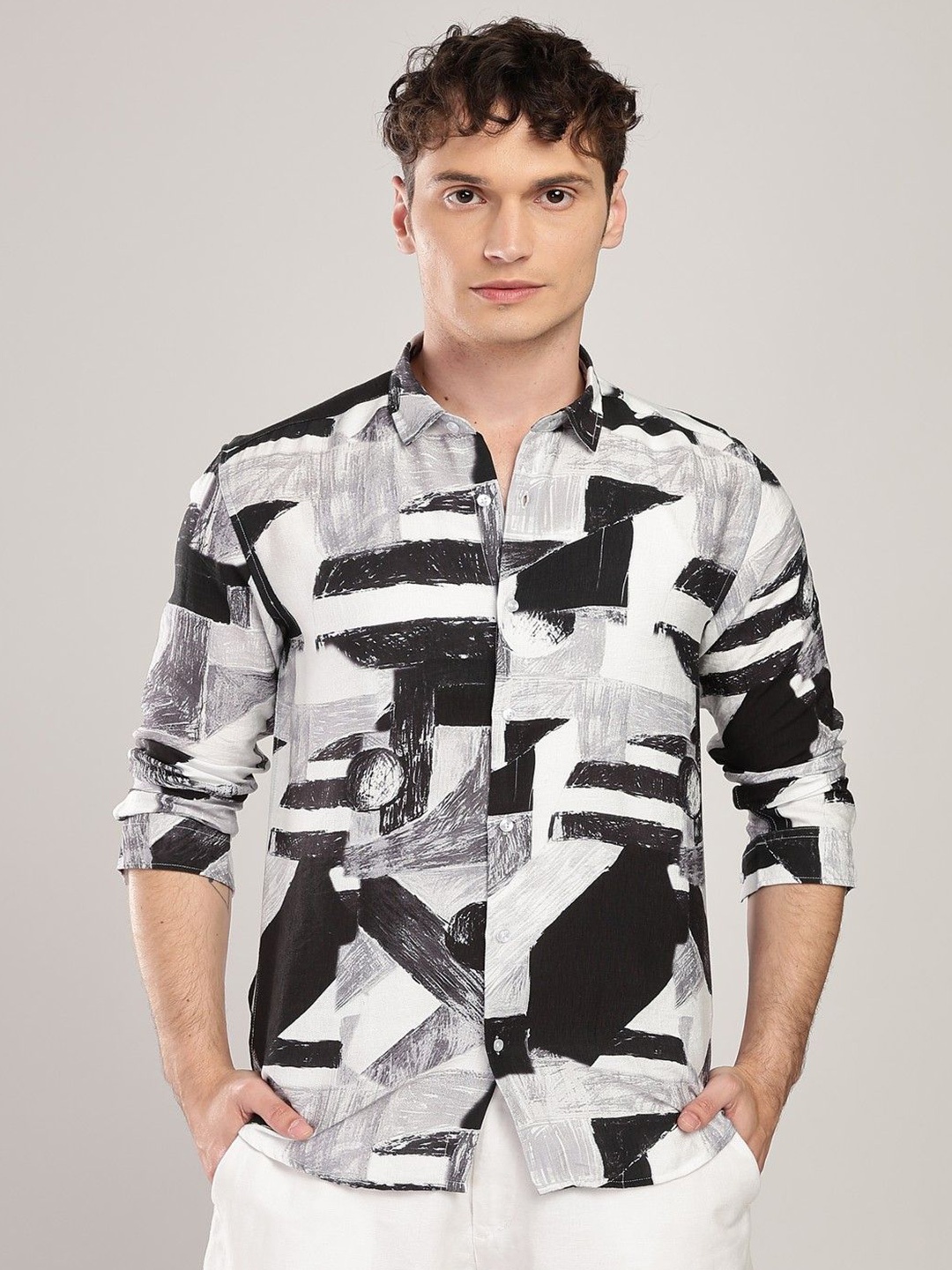 

THE BEETEL HOUSE Men Nylon Abstract Print Regular Slim Fit Casual Shirt, Black
