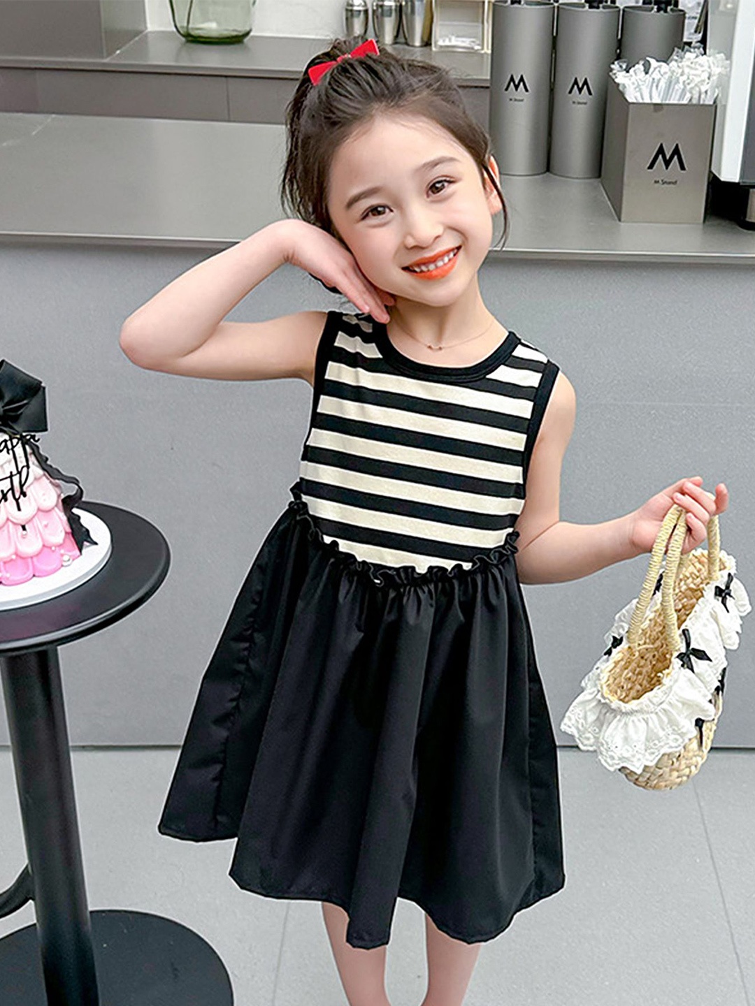 

LULU & SKY Striped Fit & Flare Dress, Black