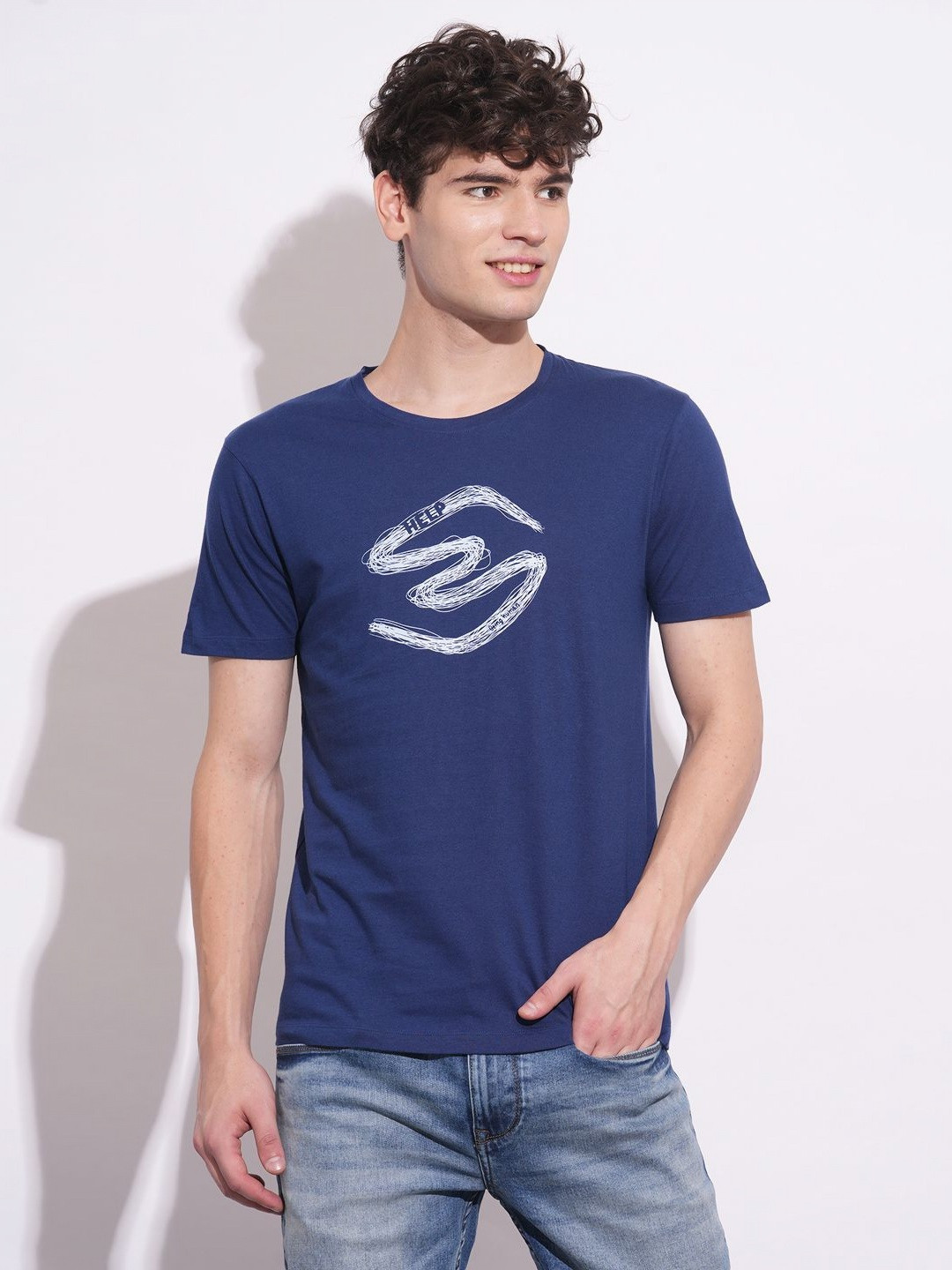 

Being Human Men Graphic Printed Round Neck Cotton Slim Fit T-shirt, Navy blue