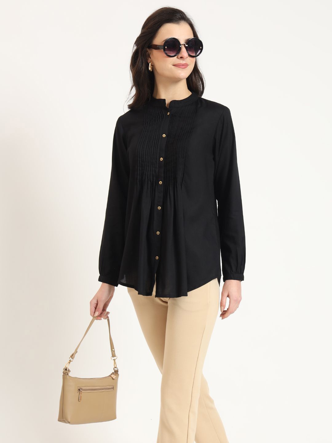 

KALINI Mandarin Collar Top, Black