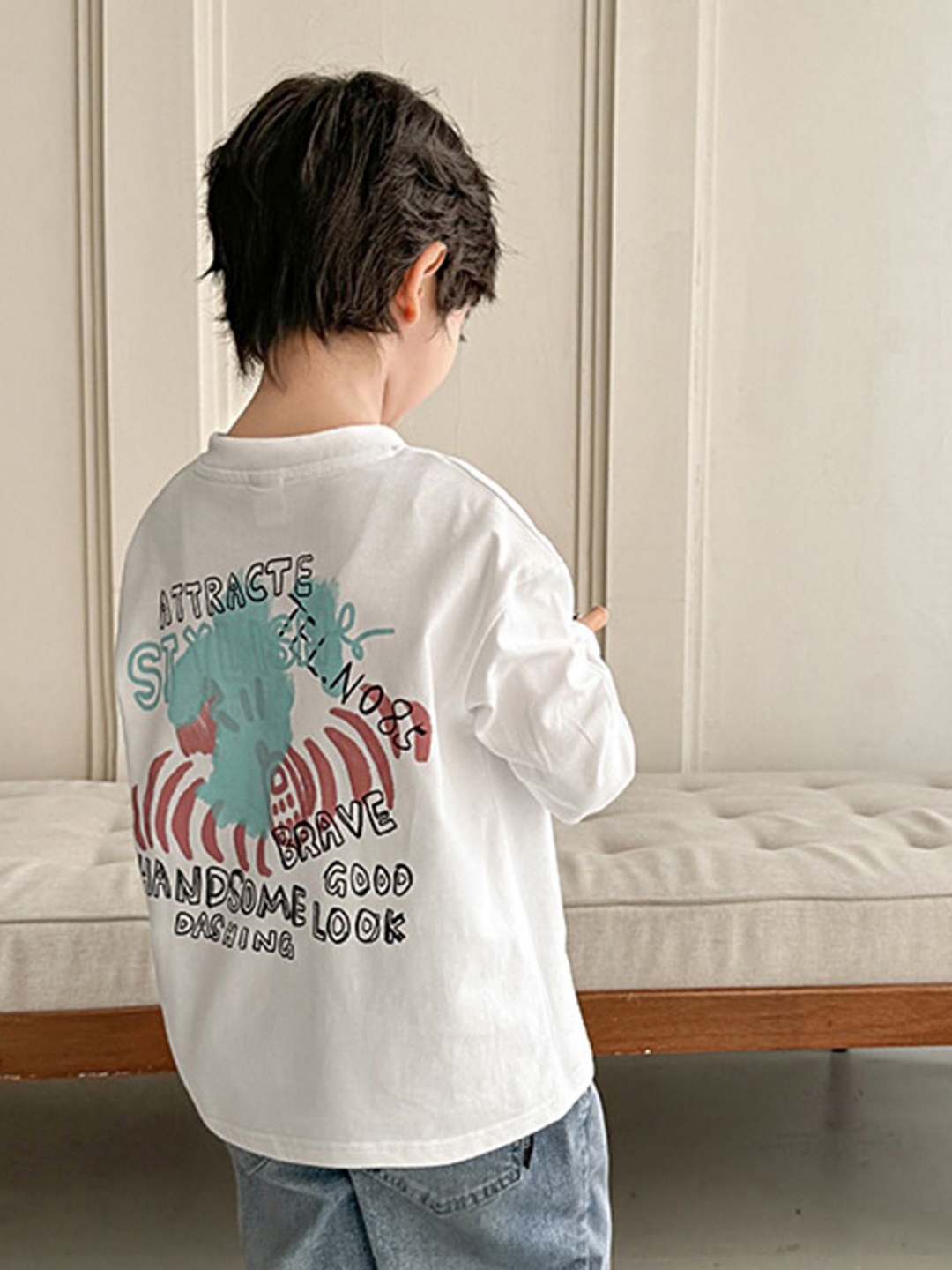 

LULU & SKY Boys Graphic Printed Round Neck Cotton Relaxed Fit T-shirt, White