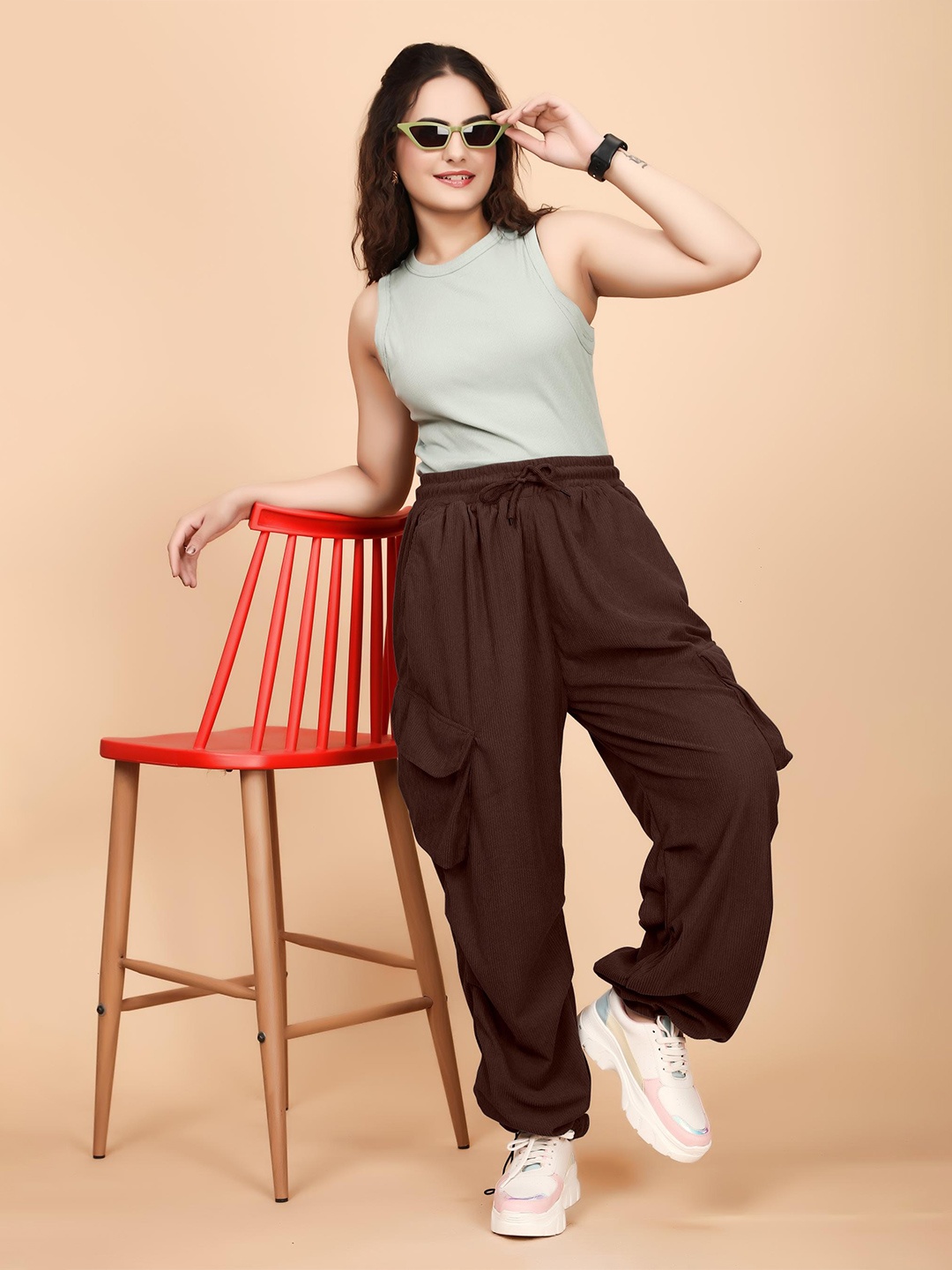 

Moda Rapido Women Relaxed Trousers, Coffee brown