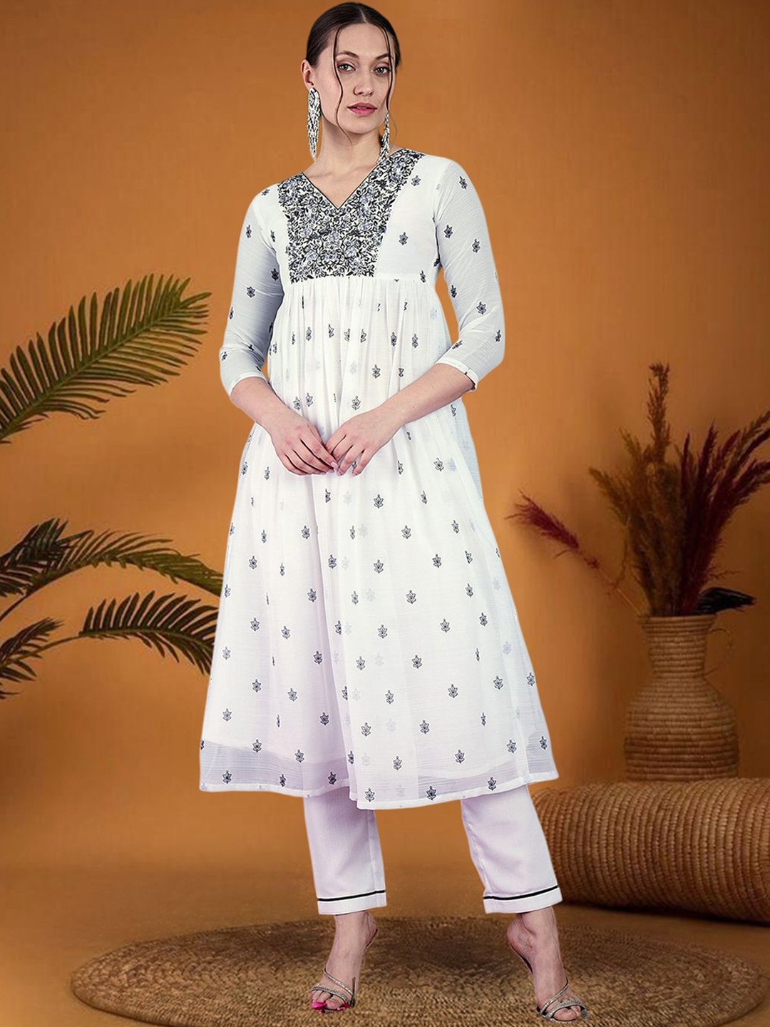 

Sangria Embroidered A-Line Kurta With Trousers Sets, White