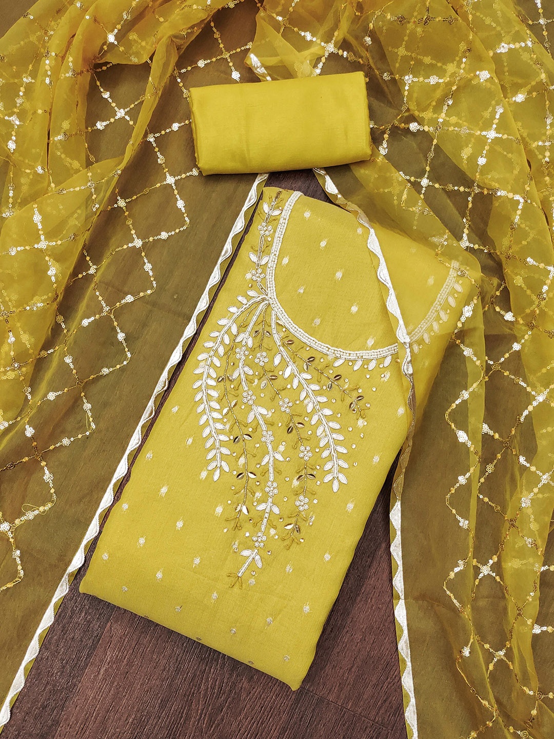 

SAINOOR Semi-Stitched Dress Material, Yellow