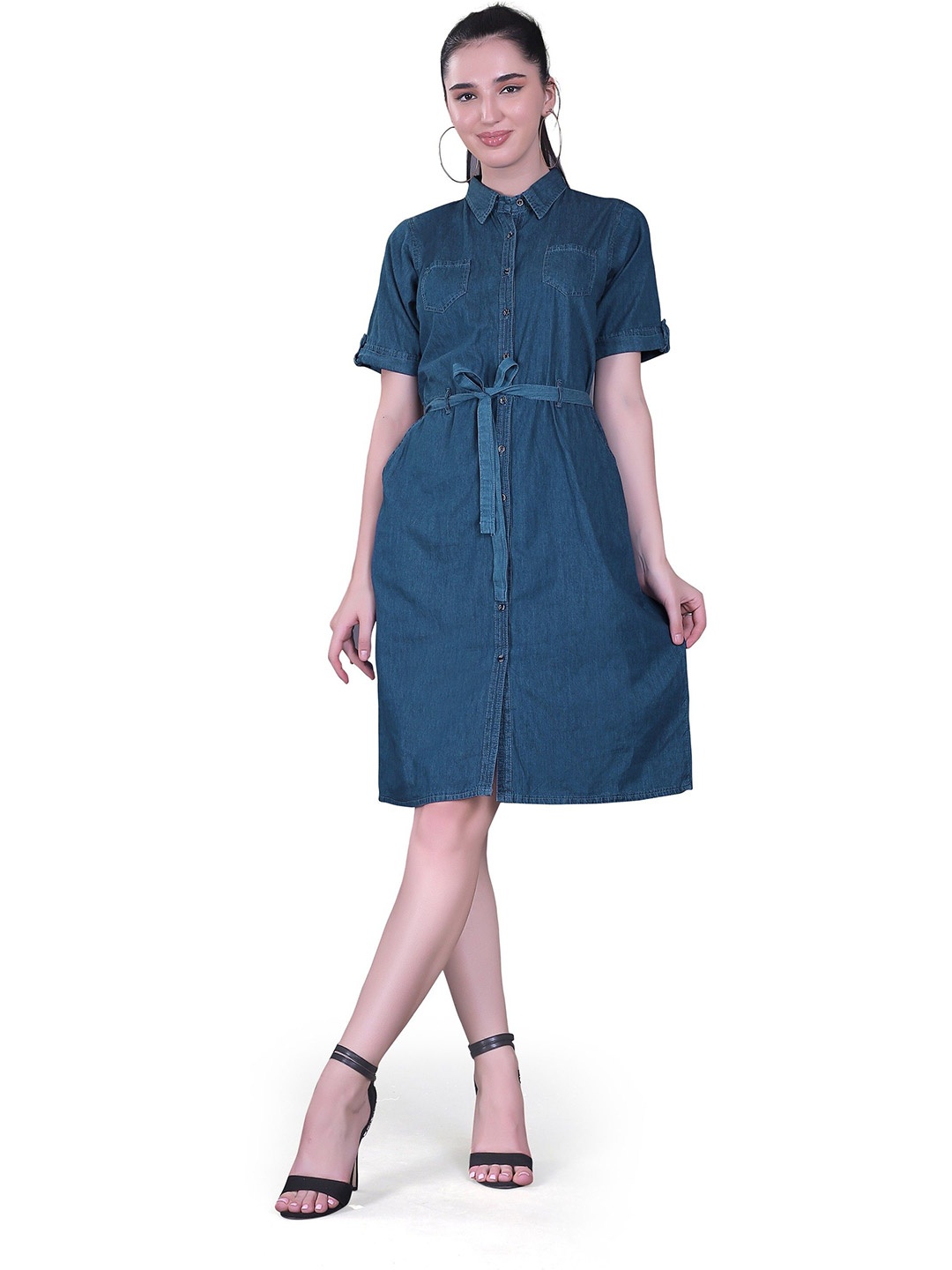 

CEFALU Denim A-Line Midi Dress, Blue