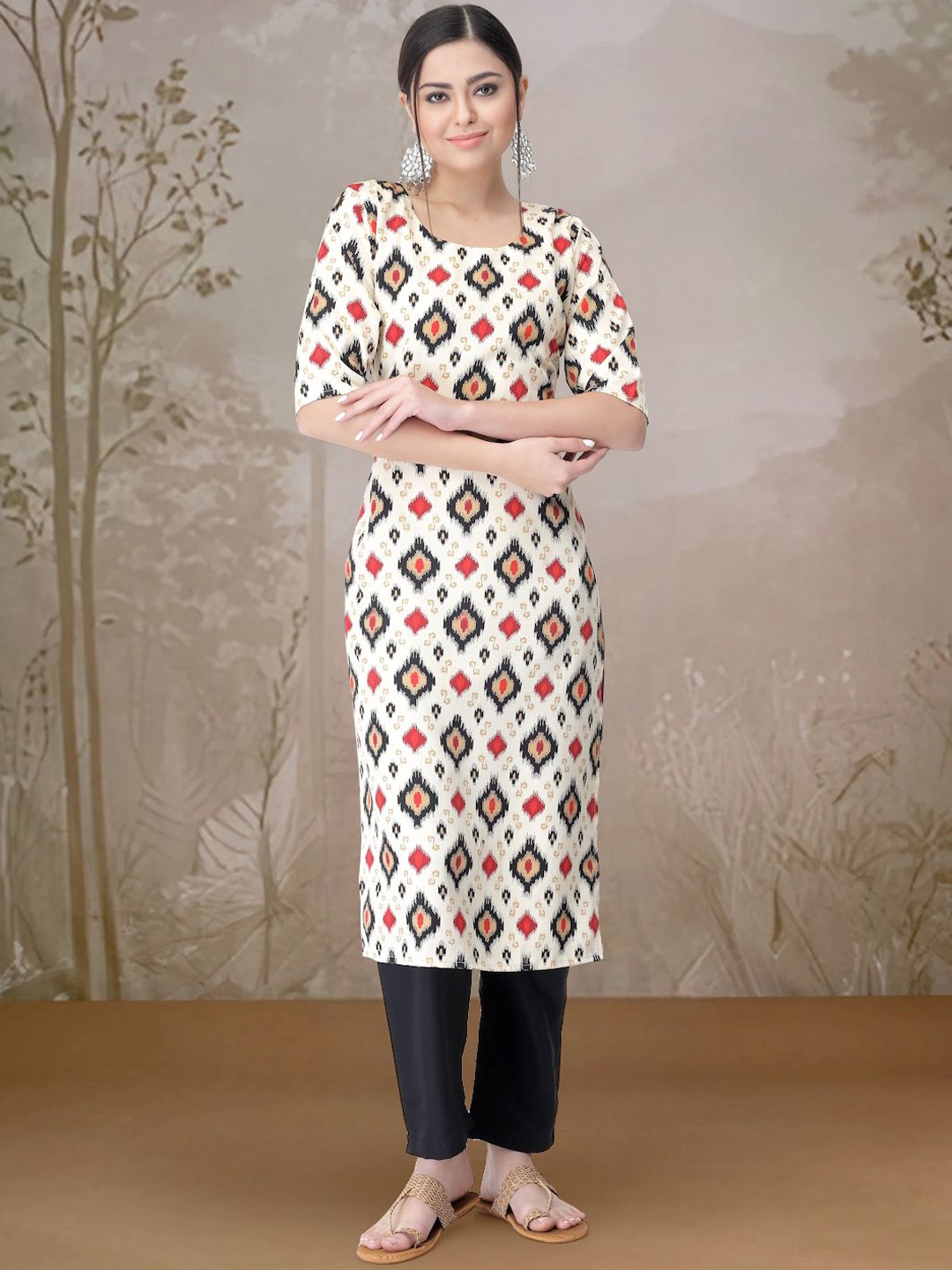 

Moda Rapido Ethnic Motifs Printed Straight Kurta with Trouser, White