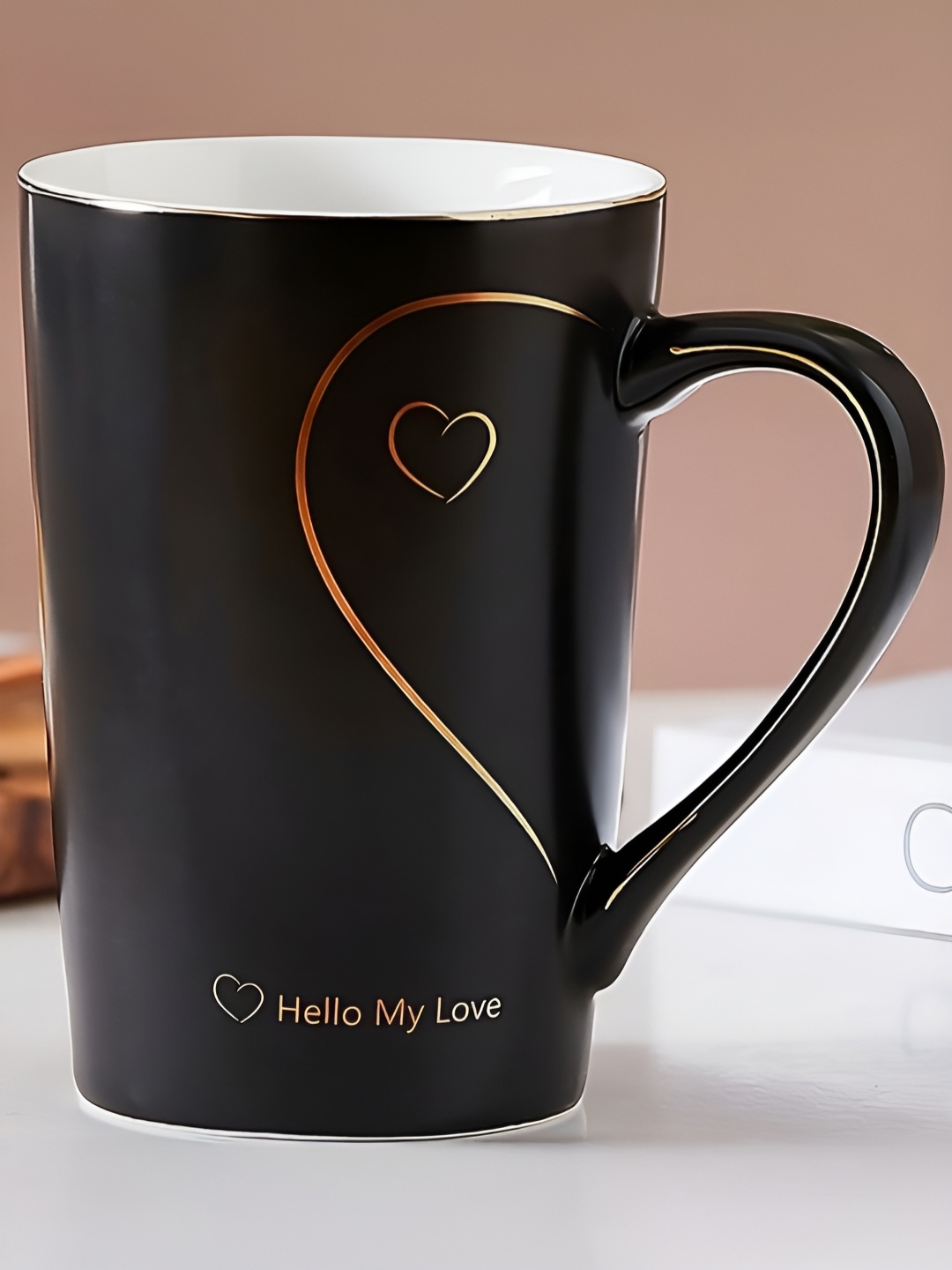 

BonZeaL Black Heart Printed Ceramic Glossy Mug 300 ml