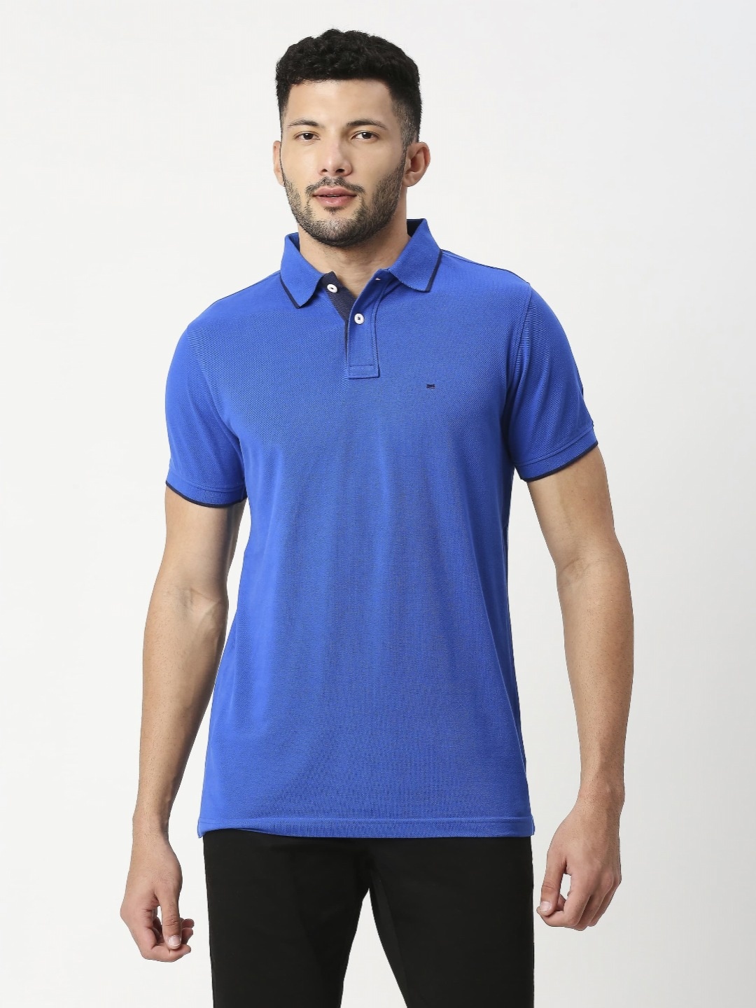 

Basics Men Polo Collar Pockets Slim Fit T-shirt, Blue