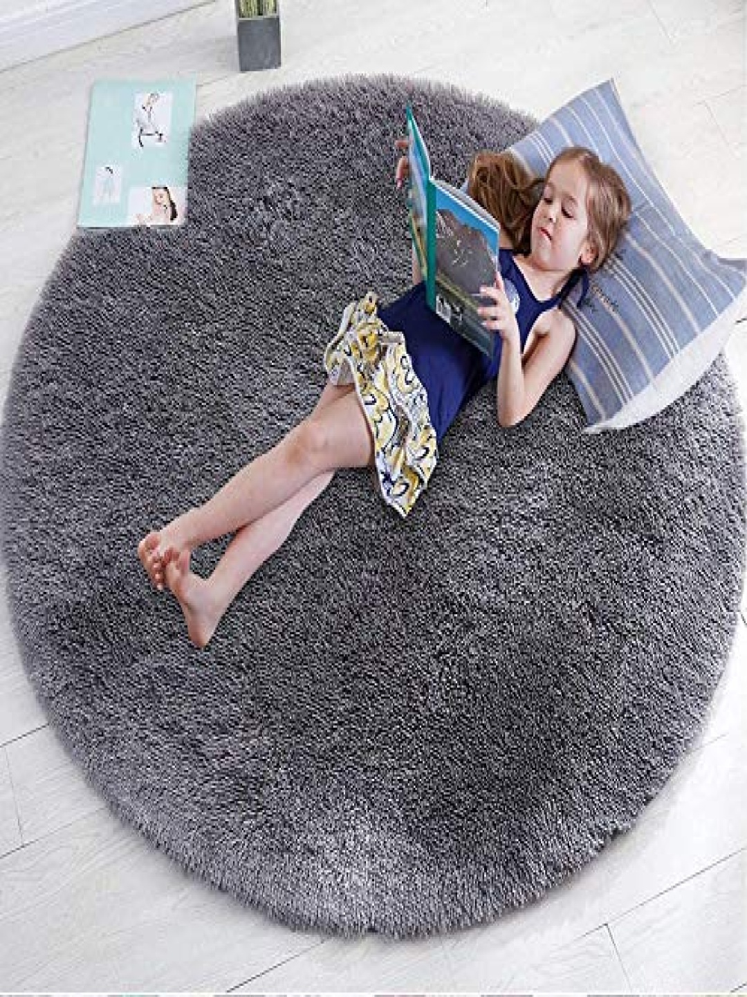 

Banchmark Home Furnishings Grey Shaggy Fluffy Round Carpet