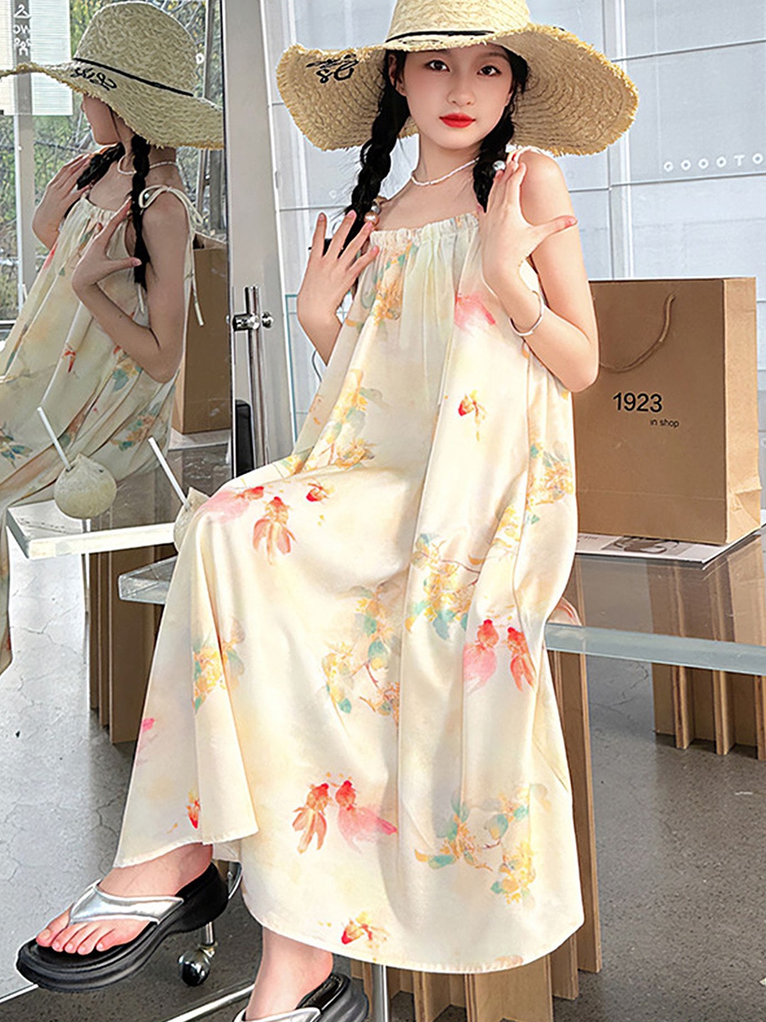 

LULU & SKY Floral Print A-Line Dress, Beige