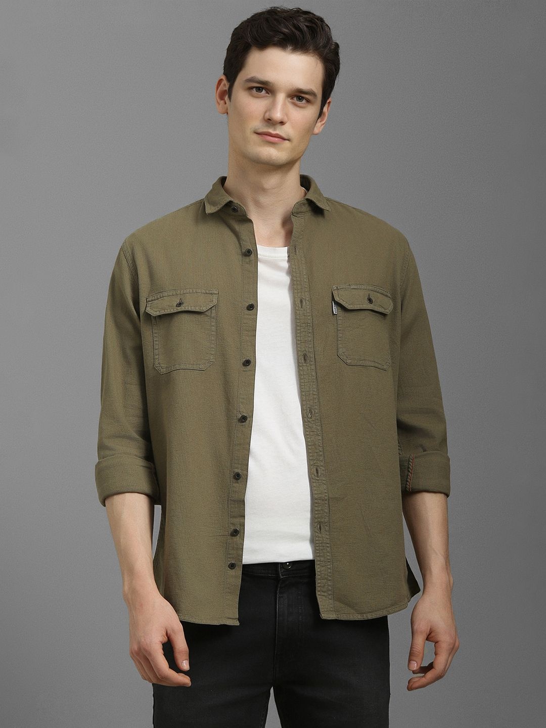 

Louis Philippe Jeans Men Slim Fit Opaque Casual Shirt, Olive