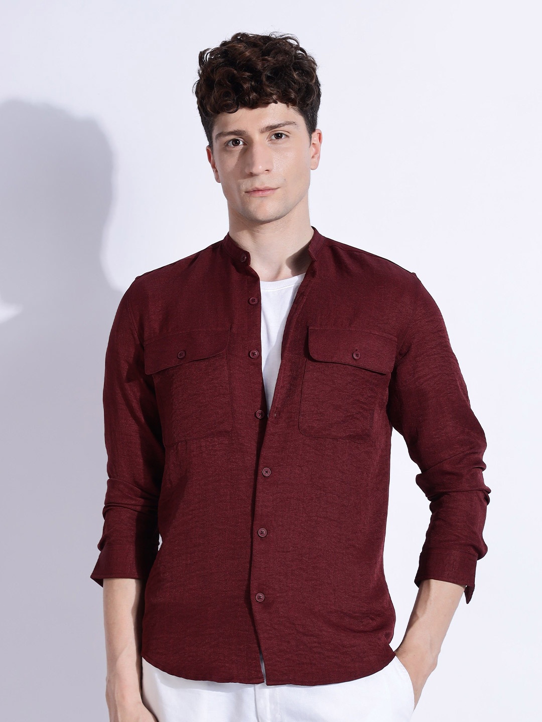 

THE BEETEL HOUSE Men Air Linen DP Like Regular Slim Fit Casual Shirt, Maroon