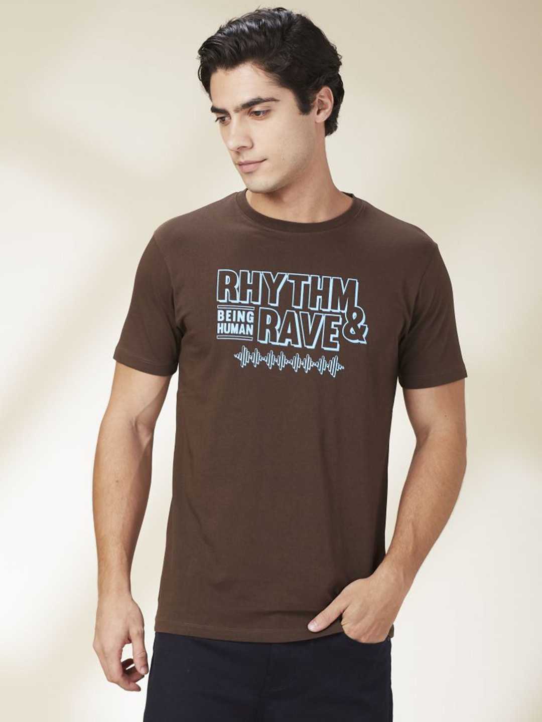 

Being Human Men Typography Printed Round Neck Cotton Slim Fit T-shirt, Brown