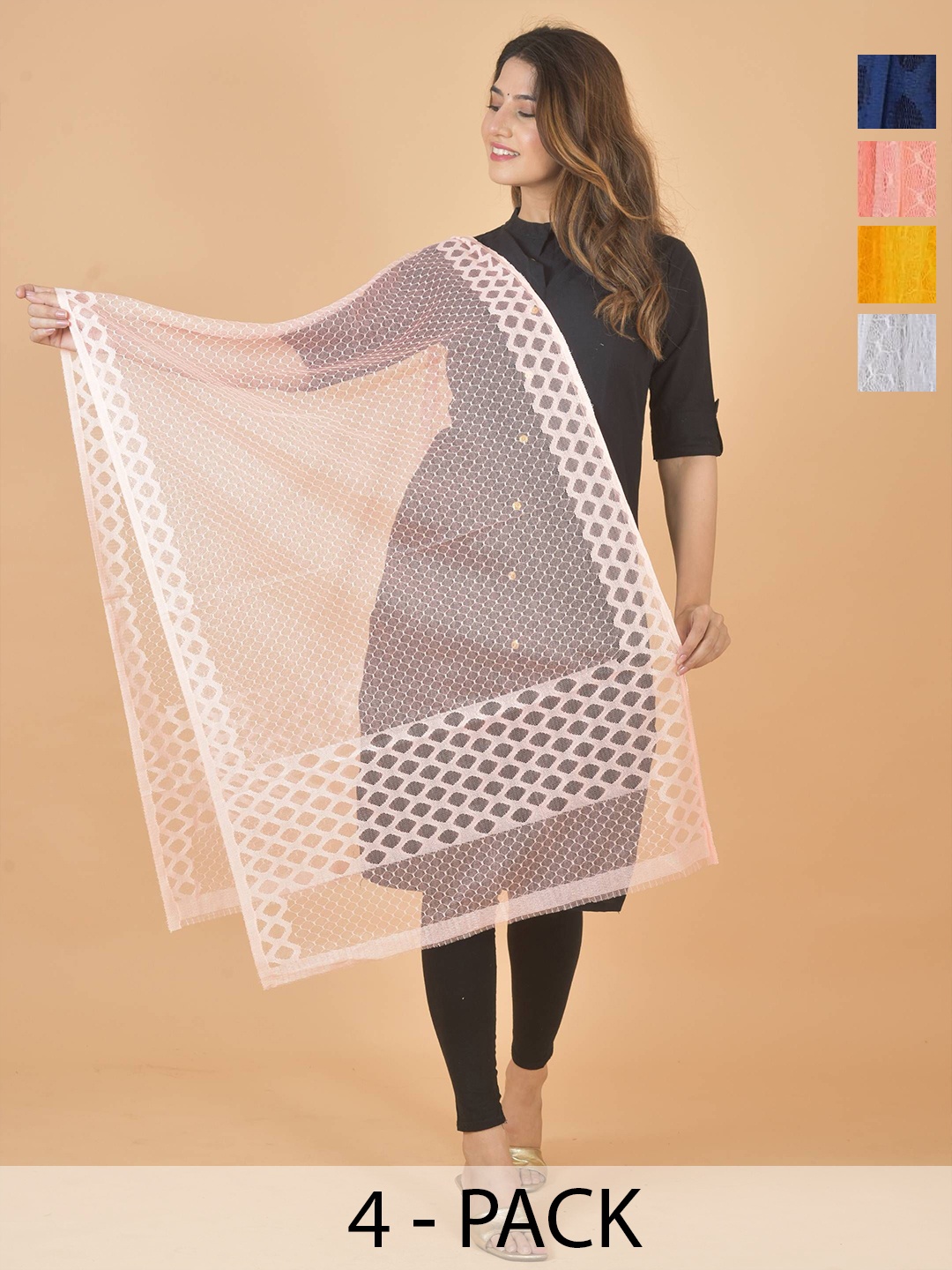 

LA FEMINAE Selection Of 4 Geometric Woven Design Dupatta, Blue