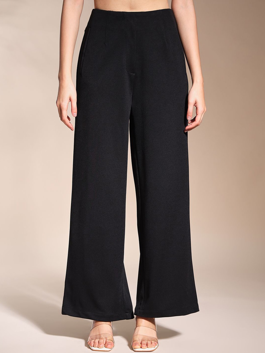 

Zastraa Women High-Rise Loose Fit Parallel Trousers, Black