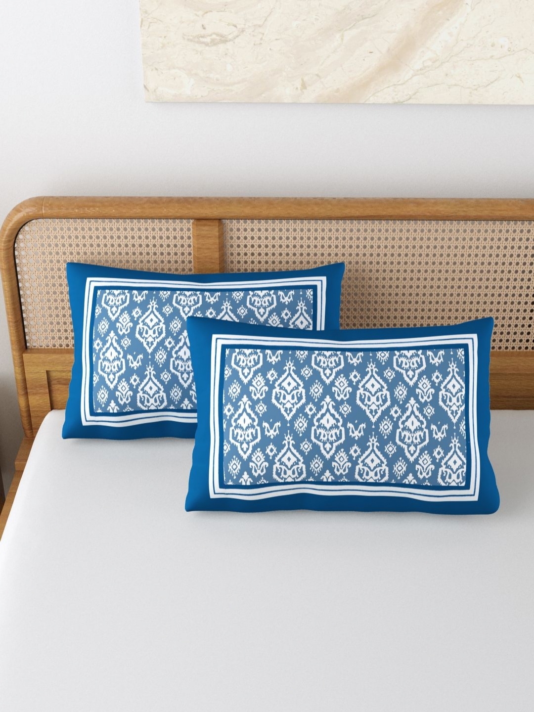 

BLOCKS OF INDIA Blue & White 2 Pieces Printed Pure Cotton Rectangle Pillow Covers