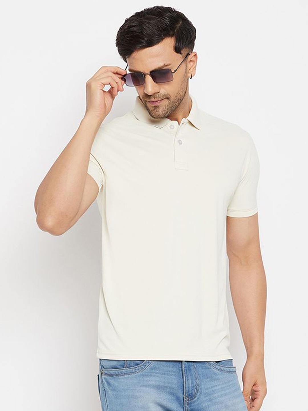 

98 Degree North Men Polo Collar T-shirt, Cream
