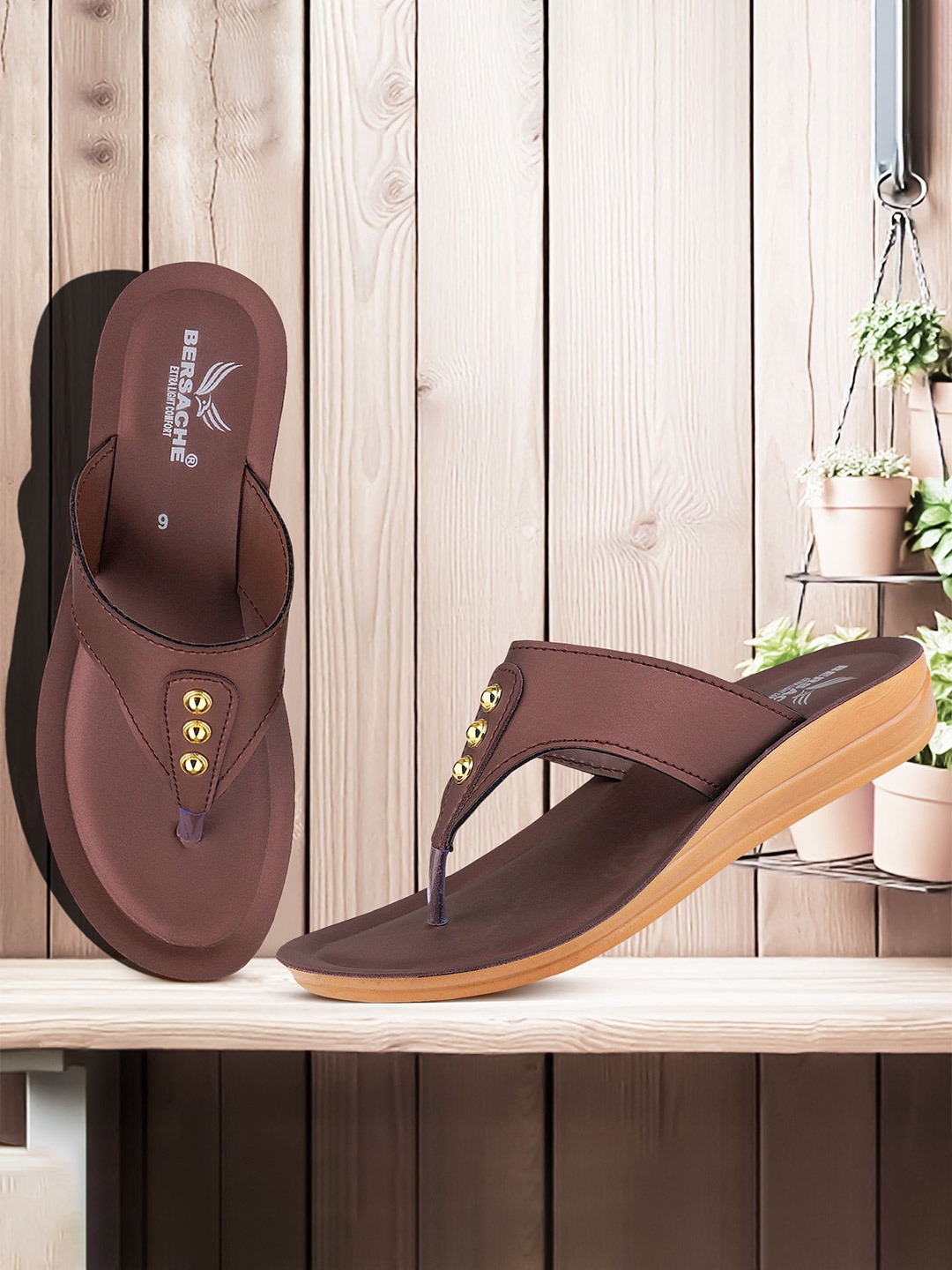 

BERSACHE Pack Of 2 Open Toe Flats, Brown