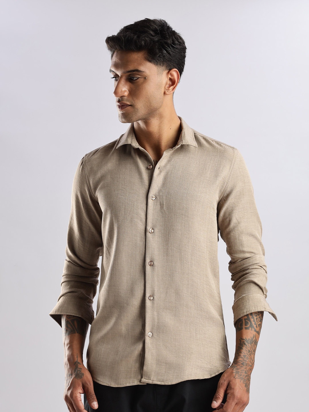

THE BEETEL HOUSE Men Air Linen Like Regular Slim Fit Casual Shirt, Beige
