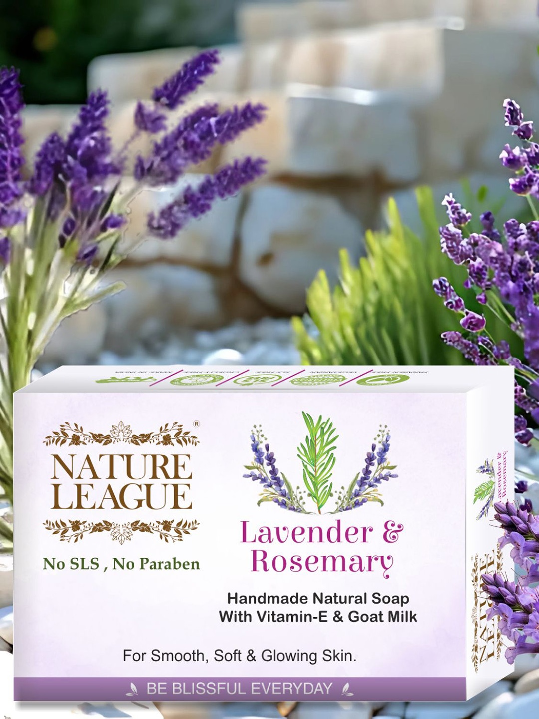 

NATURE LEAGUE Set Of 5 Lavender & Rosemary, Natural Handmade Soap- 100 g Each