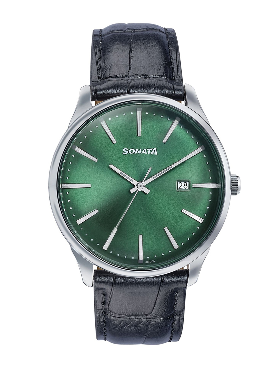 

Sonata Men Round Dial & Leather Straps Analogue Watch 77166SL01, Green
