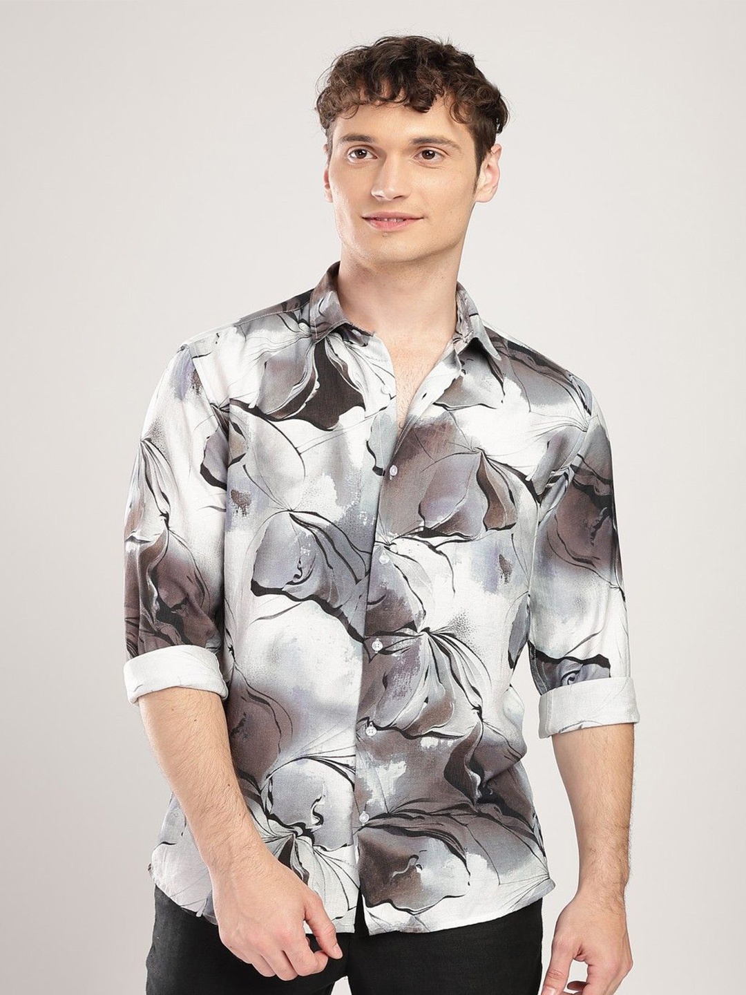 

THE BEETEL HOUSE Men Nylon Abstract Print Regular Slim Fit Casual Shirt, Grey