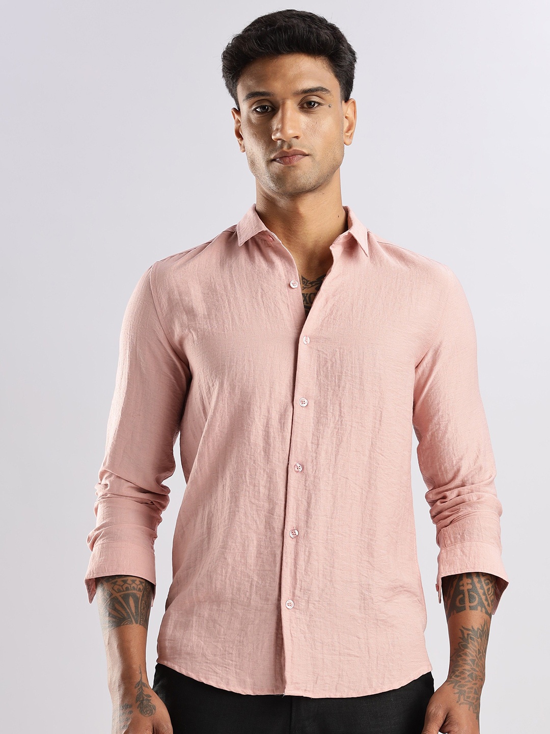 

THE BEETEL HOUSE Men Lucas Look Linen Regular Slim Fit Casual Shirt, Pink