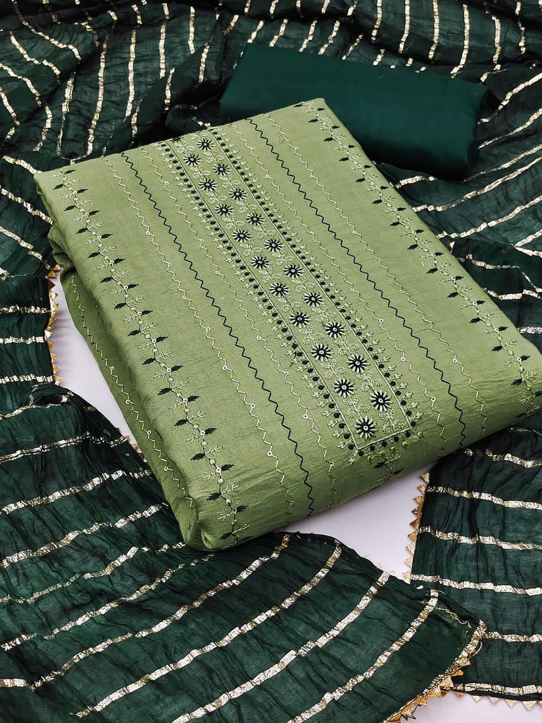 

Rangtulika Ethnics Embroidered Unstitched Dress Material, Green