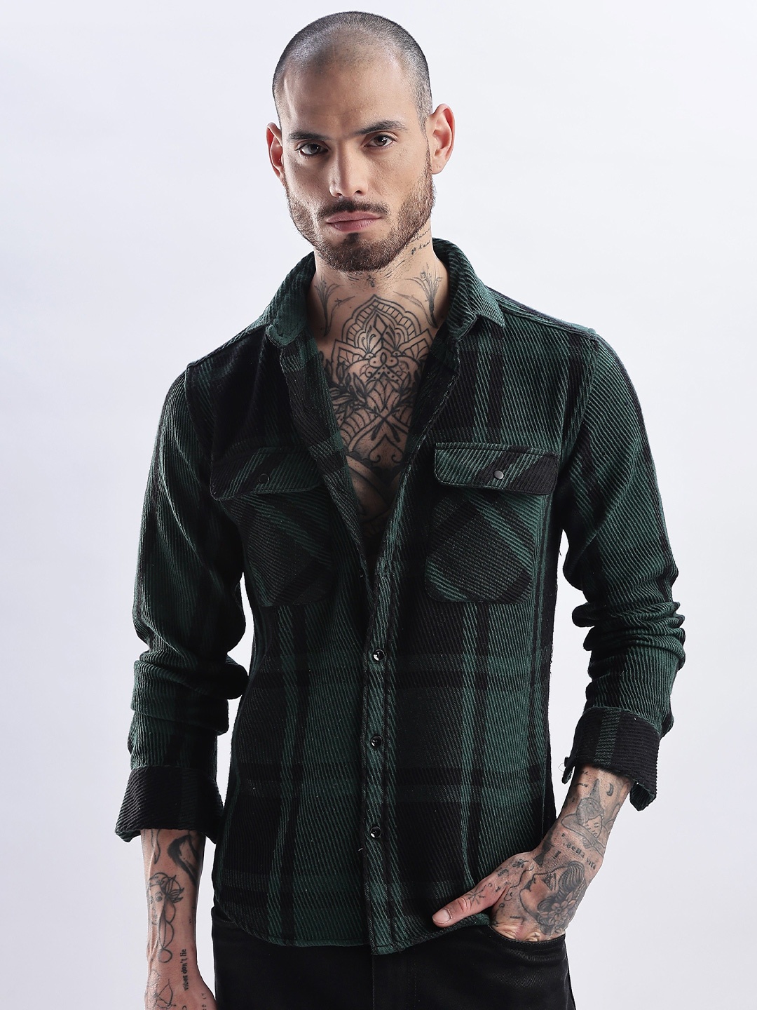 

THE BEETEL HOUSE Men Flannel Regular Slim Fit Casual Shirt, Olive