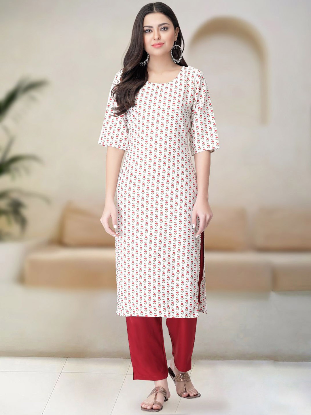 

Moda Rapido Floral Printed Straight Kurta with Trouser, White