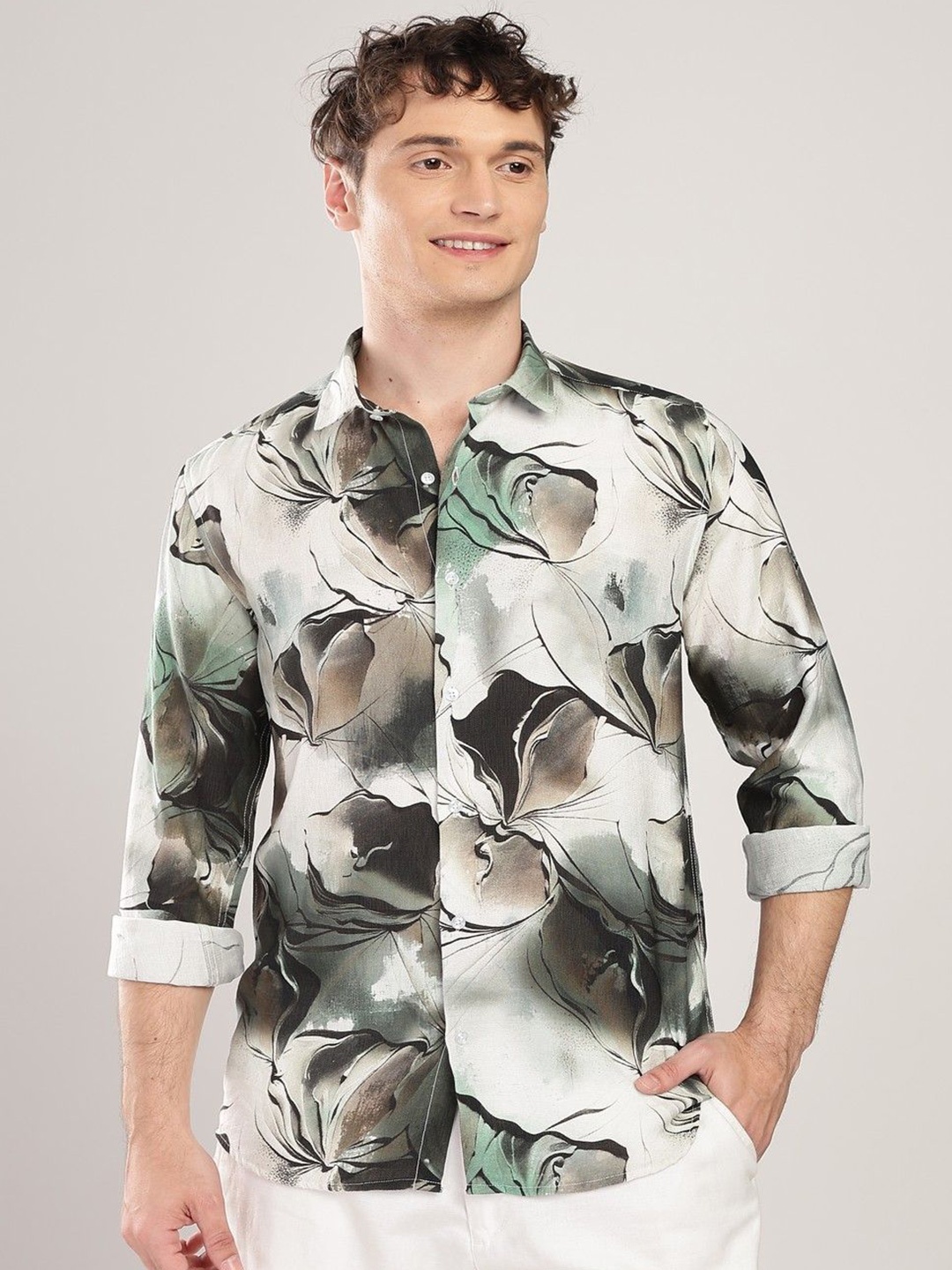 

THE BEETEL HOUSE Men Nylon Abstract Print Regular Slim Fit Casual Shirt, Green