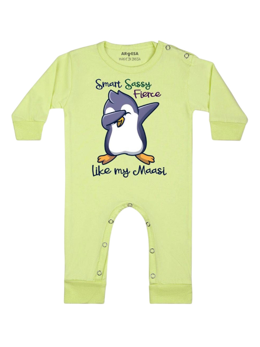 

Arvesa Kids Smart Sassy Like My Maasi Printed Baby Romper, Yellow