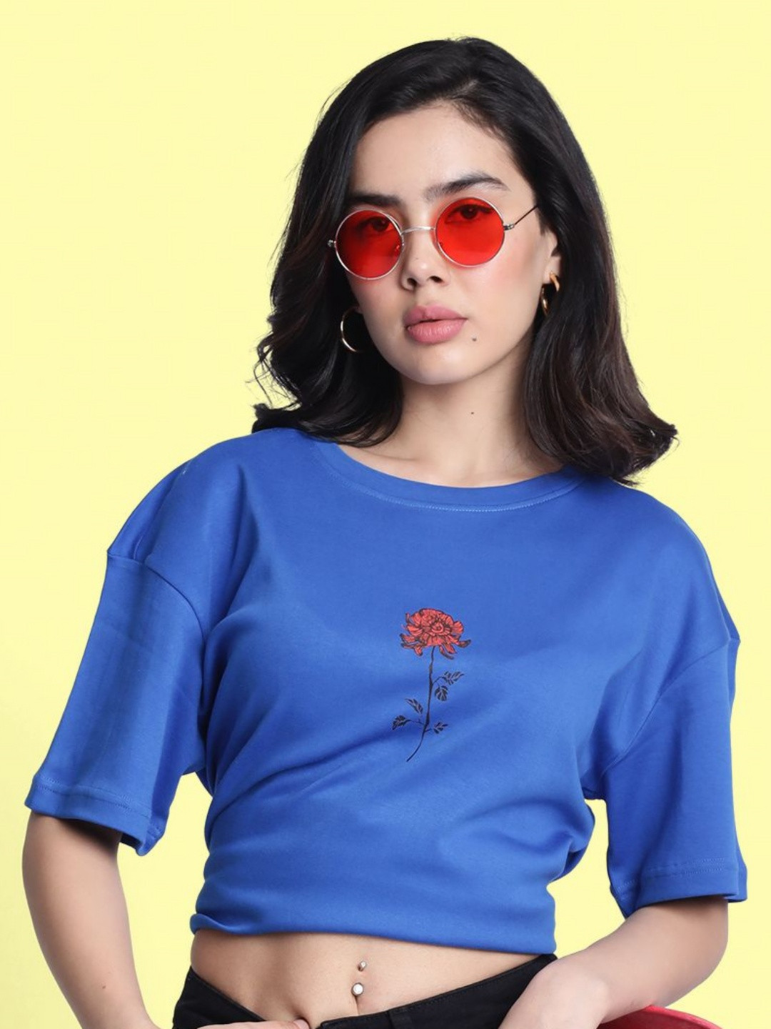 

Bene Kleed Women Printed Drop-Shoulder Sleeves T-shirt, Blue