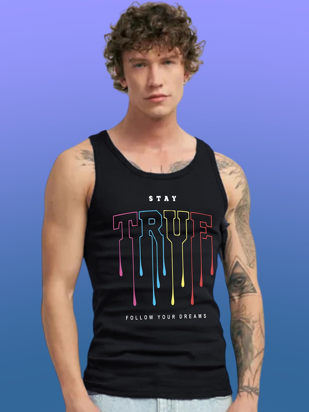 

Uniplanet store Printed Cotton Innerwear Vests UVM-SAY-TRUE-BLK-S, Black