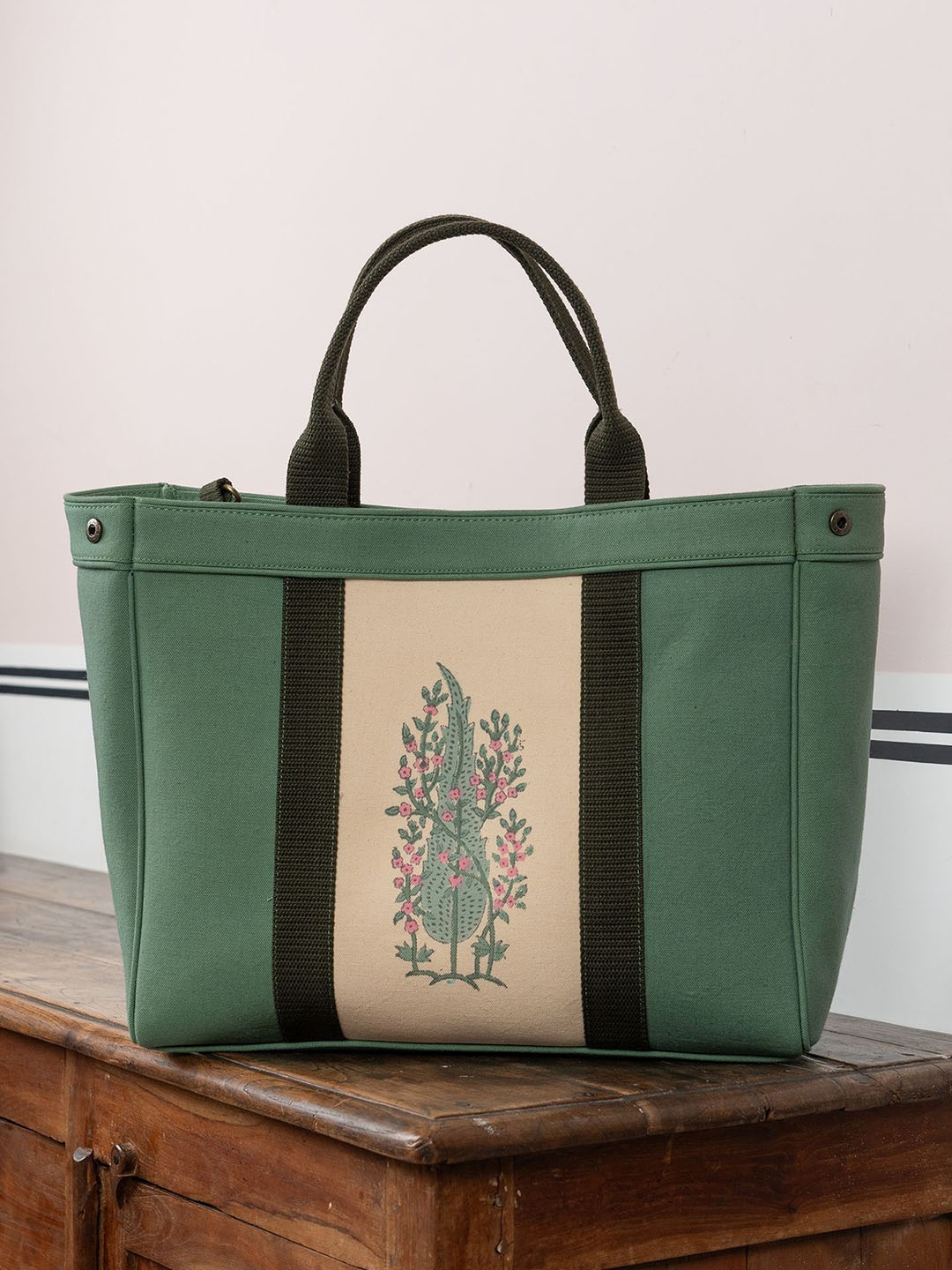 

Baarno Floral Printed Structured Tote Bag, Green