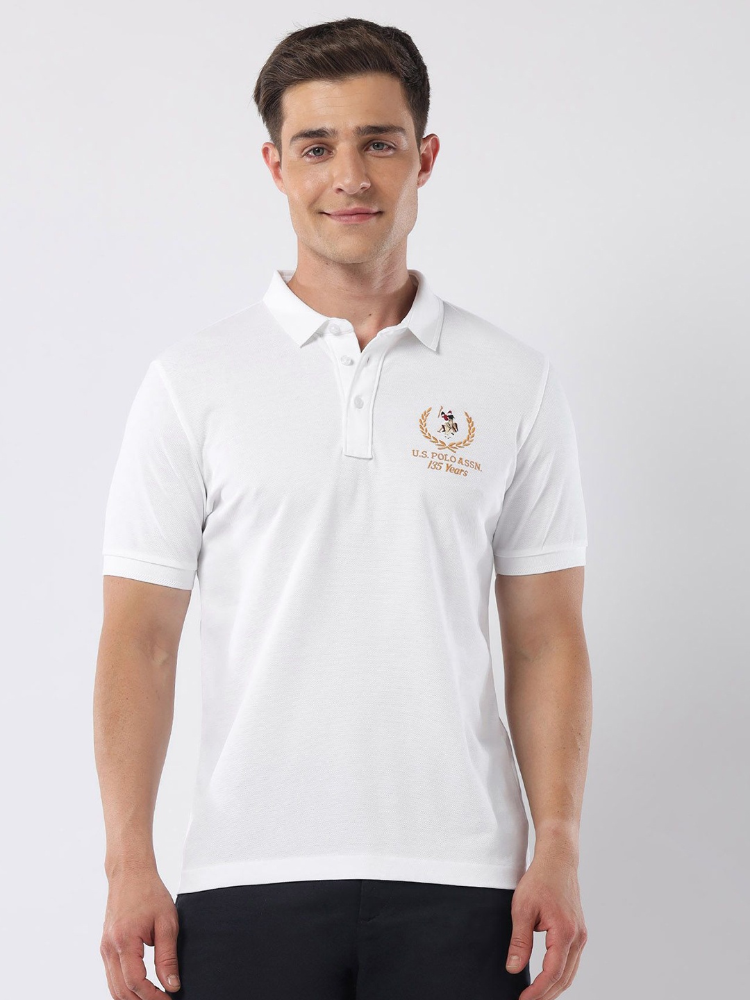 

U.S. Polo Assn. Men Solid Polo Collar Cotton Slim Fit T-shirt, White