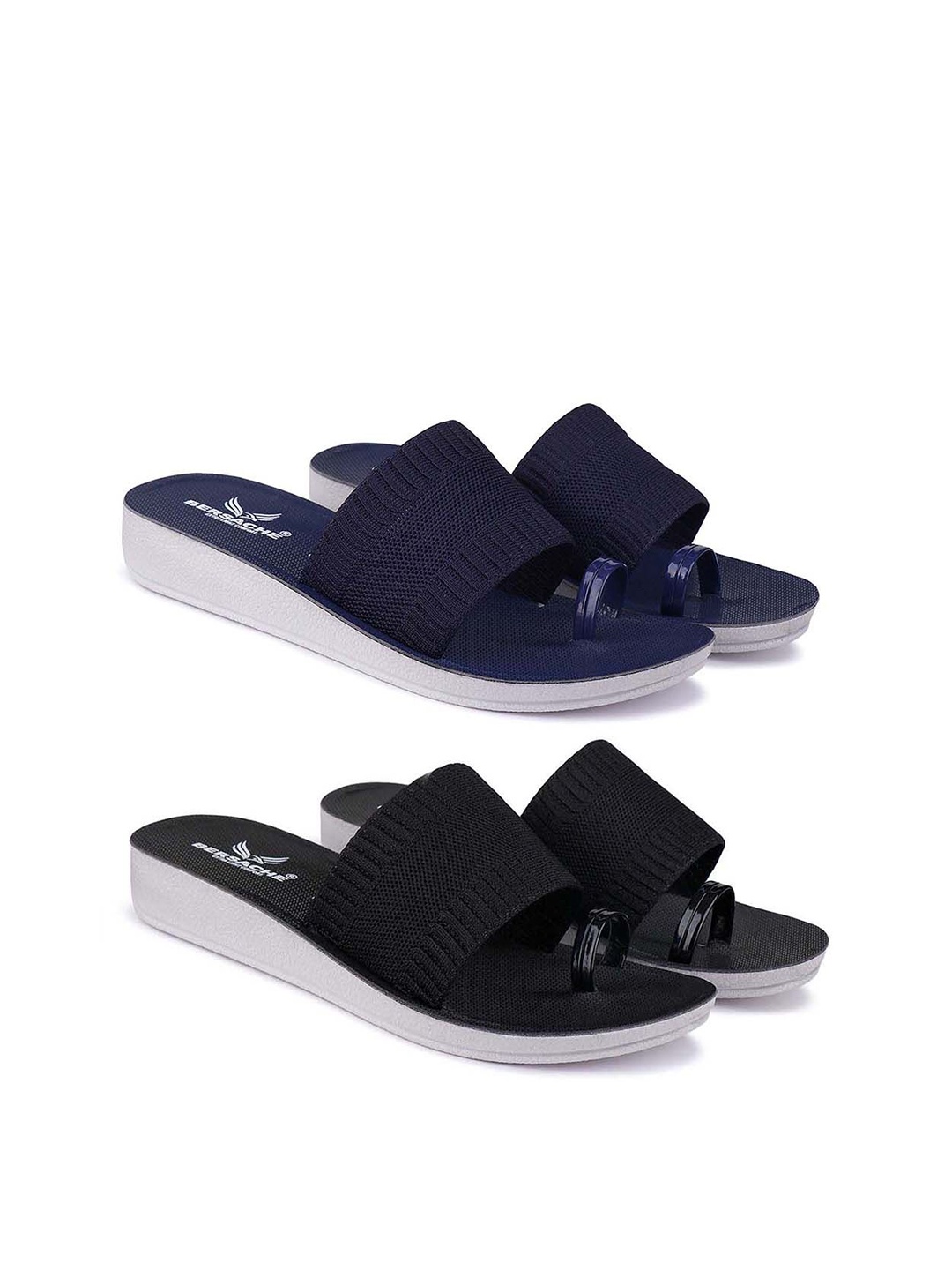 

BERSACHE Women Pack Of 2 Open Toe Flats, Navy blue