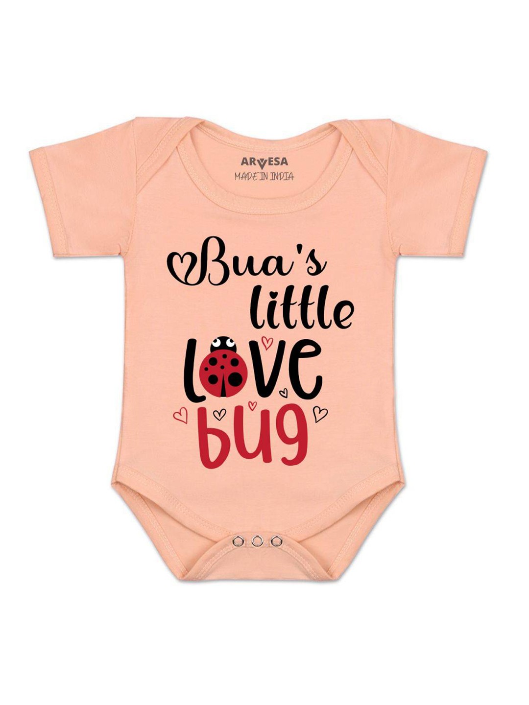 

Arvesa Infants Kids Bua Little Love Bug Printed Cotton Romper, Peach