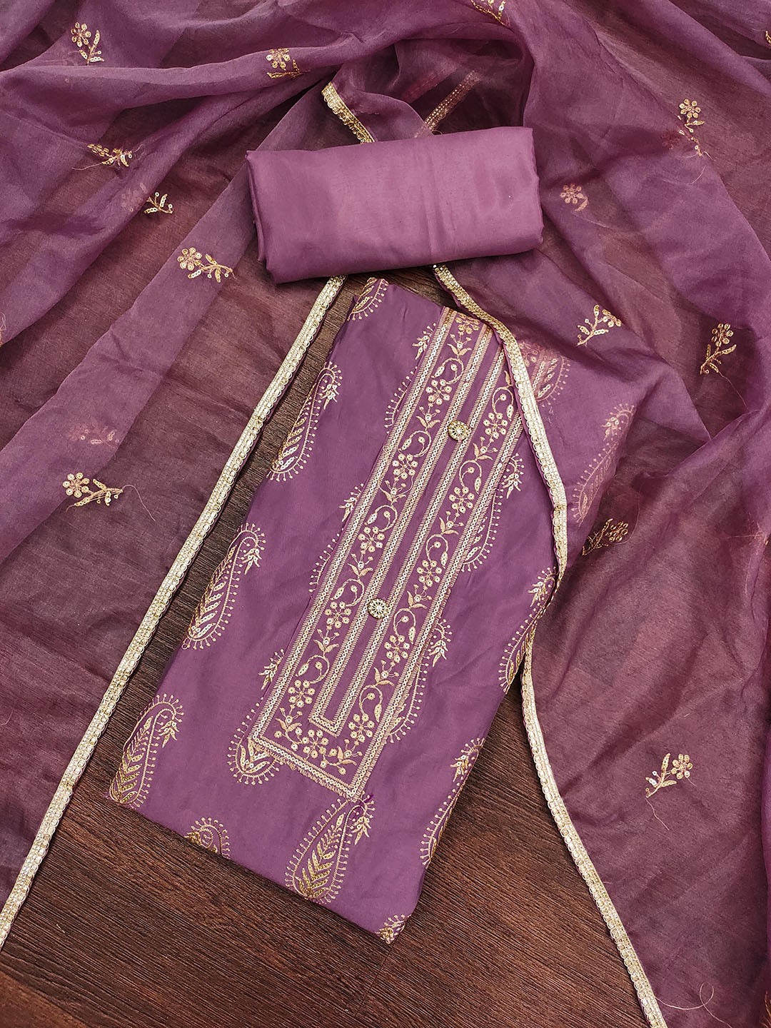 

MANVAA Embellished Unstitched Dress Material, Purple