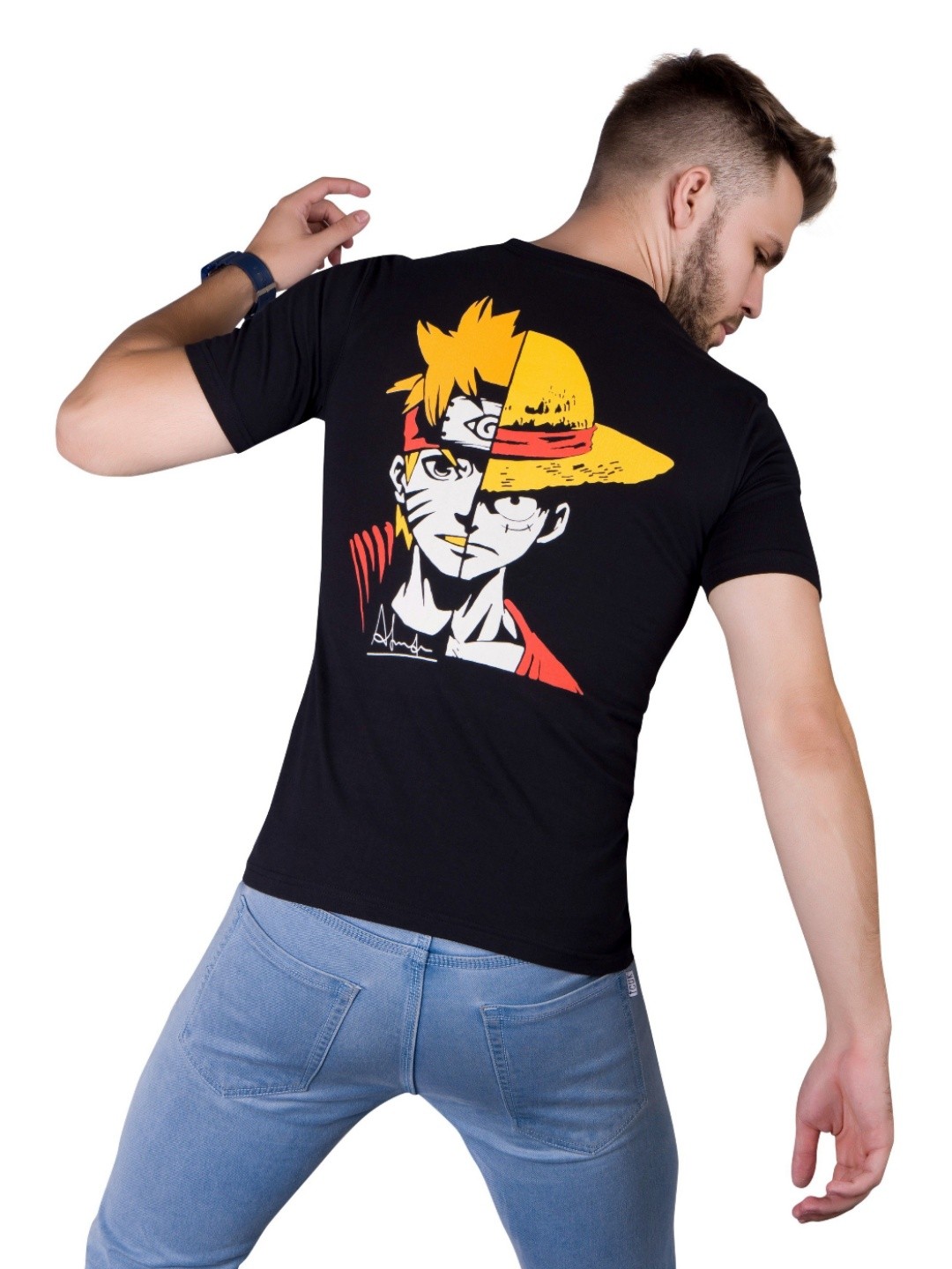

Quco Men Graphic Printed Biowashed Round Neck Cotton Tshirt, Black