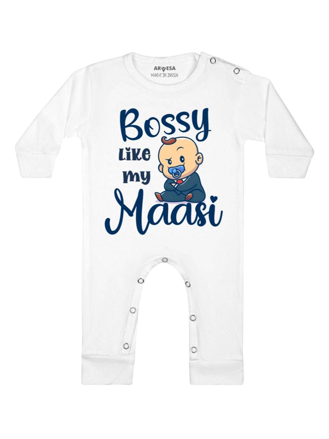 

Arvesa Kids Bossy Like My Maasi Printed Baby Romper, White